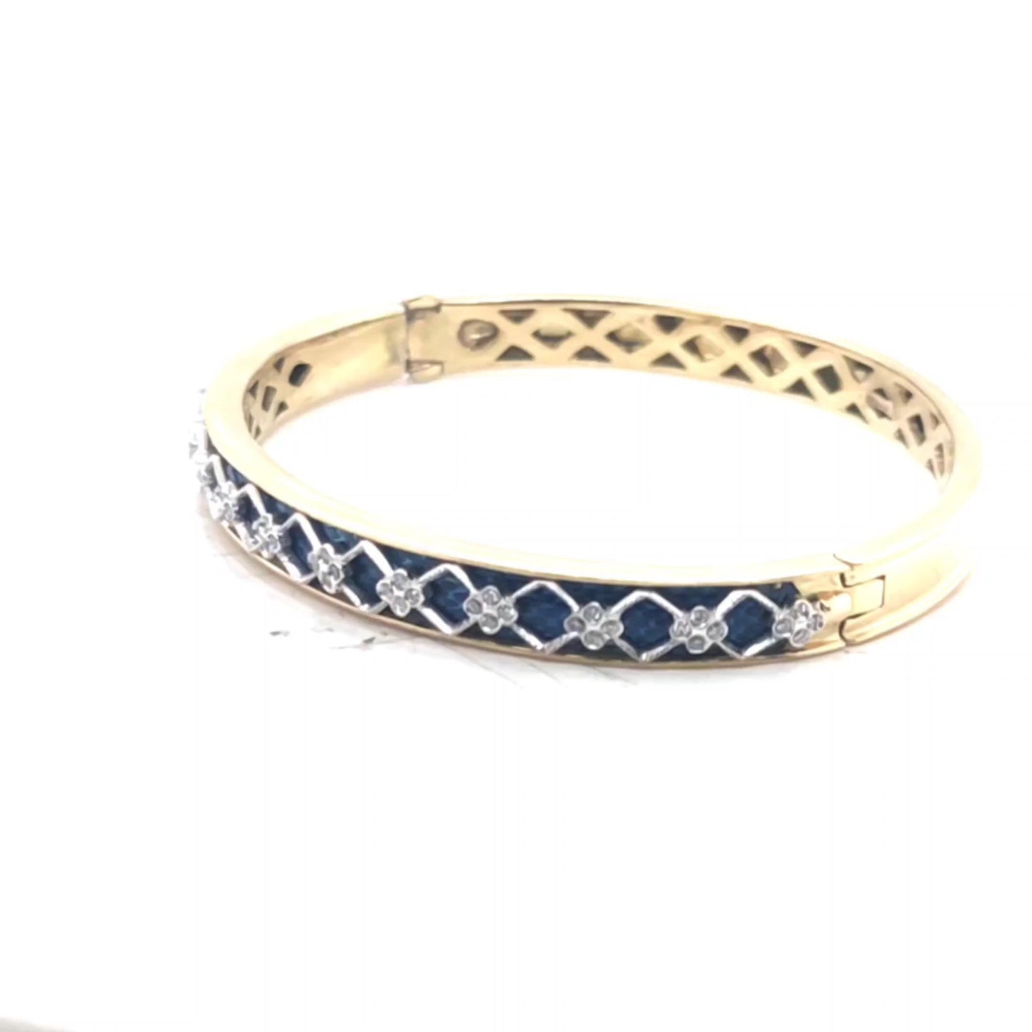 Bangle Bracelet 18K YG Blue Enamel and Diamonds