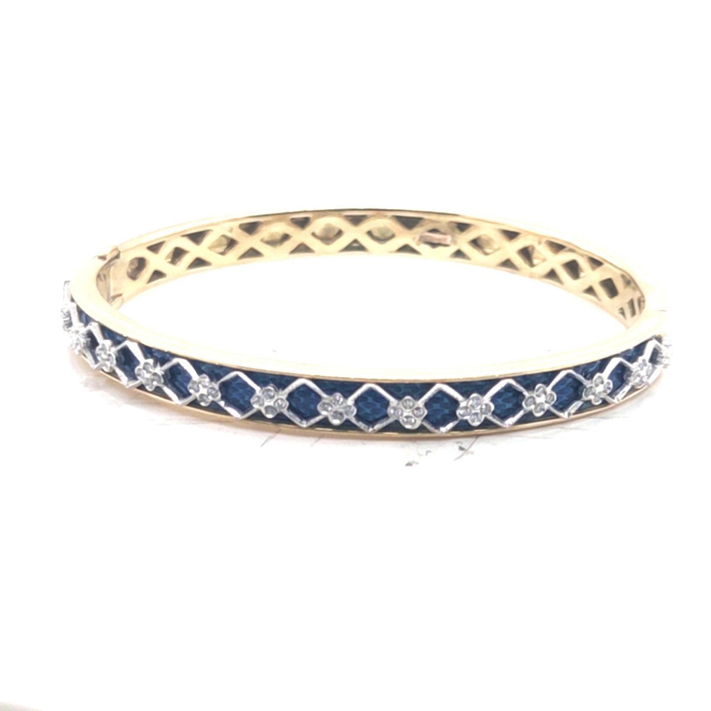 Bangle Bracelet 18K YG Blue Enamel and Diamonds