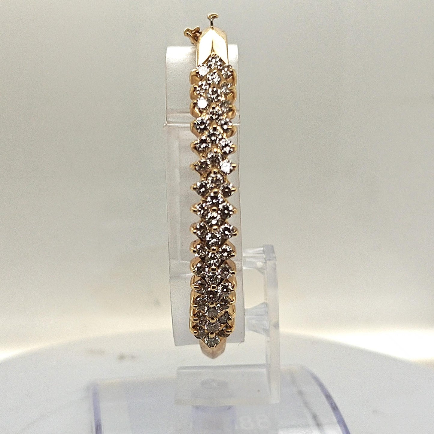 BANGLE BRACELET 14KT YELLOW GOLD 3 ROWS OF DIAMONDS