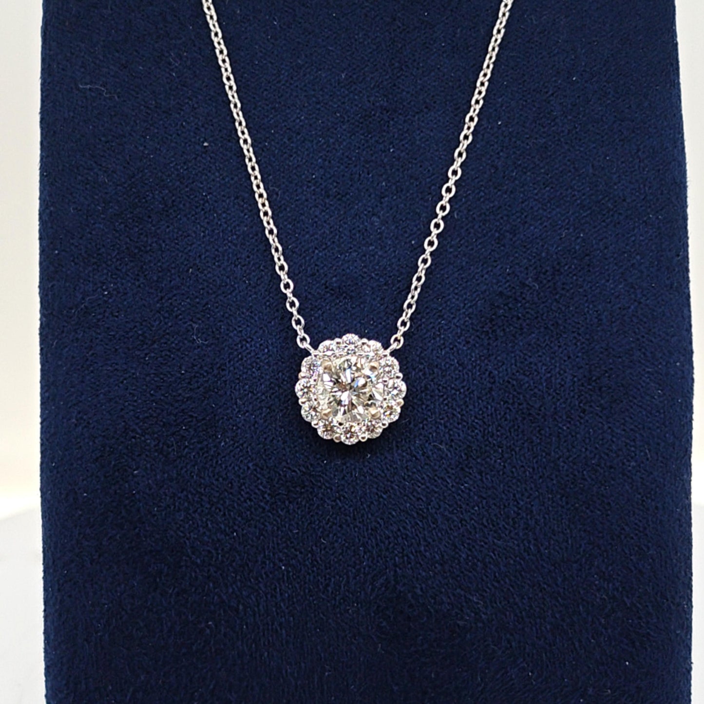 1.01CT PENDANT NECKLACE WITH .52CT HALO 18K WHITE GOLD