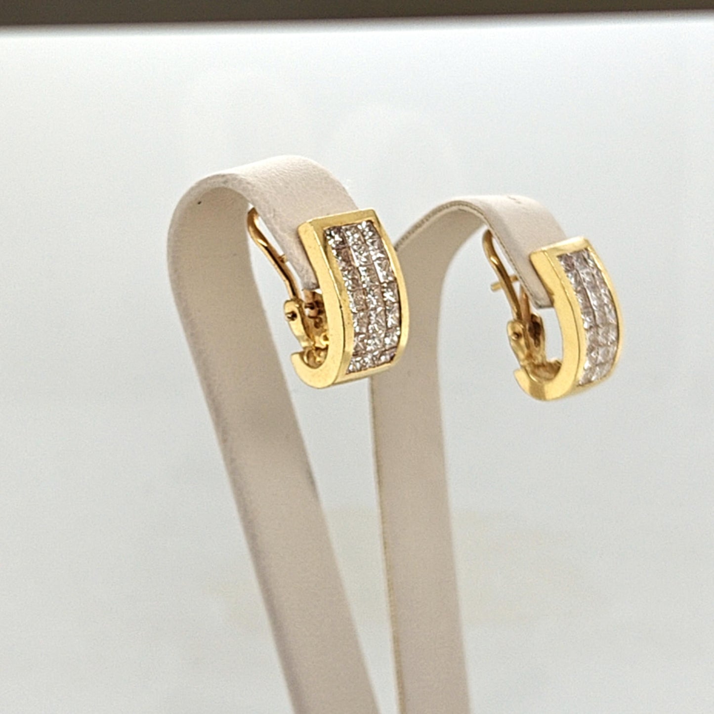 DIAMOND EARRINGS INVISIBLE SETTING 18K YELLOW GOLD 4.0CT
