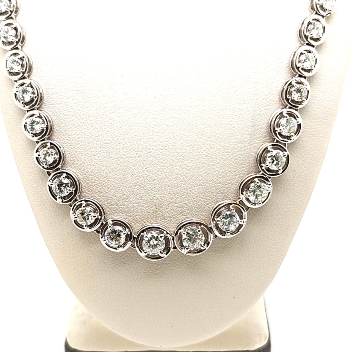 DIAMOND CHOKER TENNIS NECKLACE GRADUATED ILLUSION CIRCLES 14KT WHITE GOLD 9.07CT