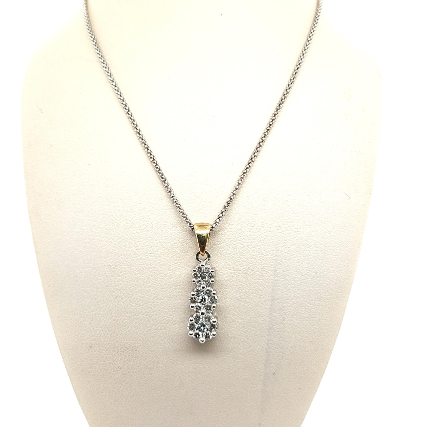 DIAMOND CLUSTER PENDANT NECKLACE 3 DROP WHITE GOLD
