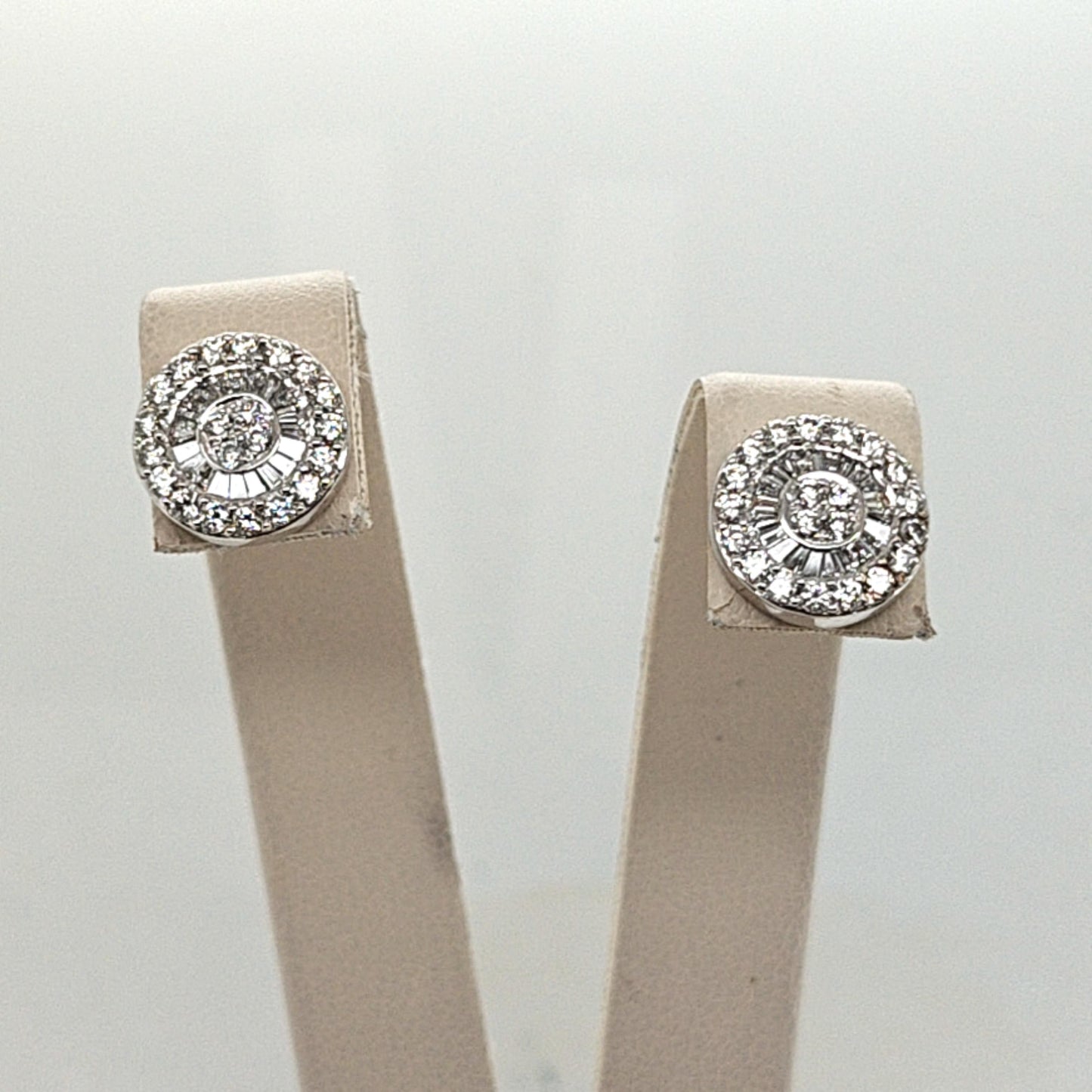 DIAMOND ROUND AND BAGUETTE CLUSTER EARRINGS WHITE GOLD