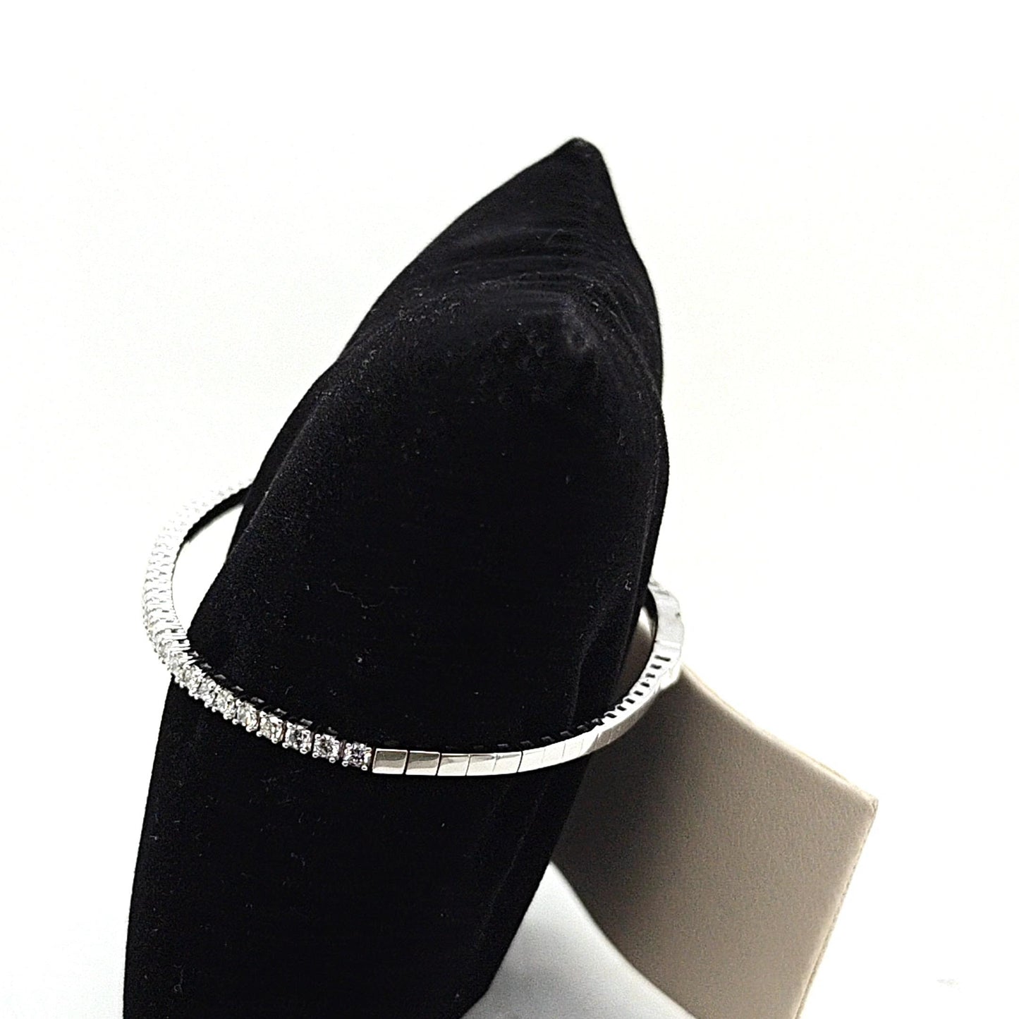 DIAMOND BANGLE BRACELET FLEXIBLE WHITE GOLD 1.08CT