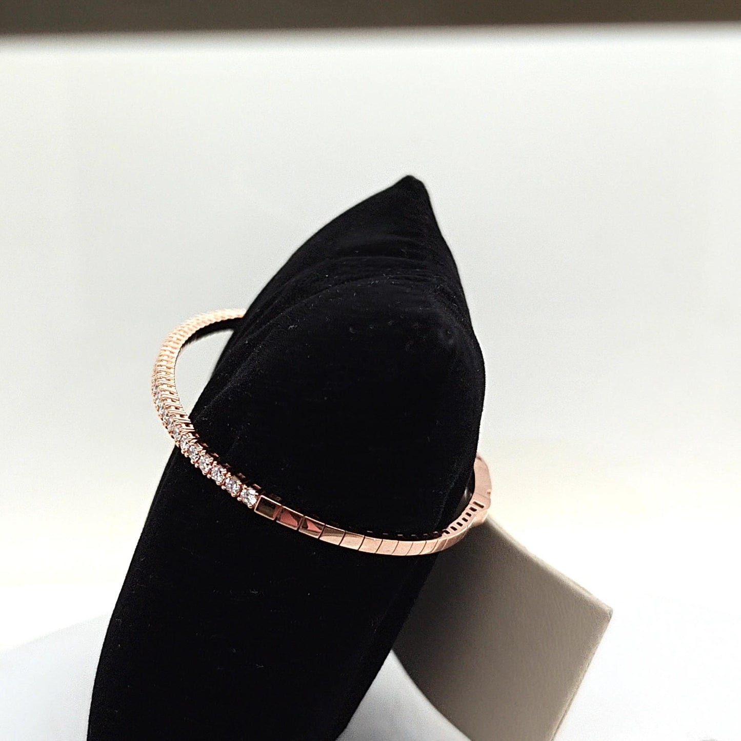 DIAMOND BANGLE TENNIS BRACELET FLEXIBLE ROSE GOLD 1.08CT