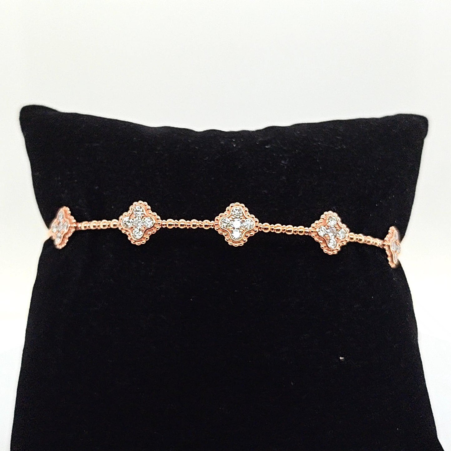 DIAMOND 5 CLUSTER BANGLE BRACELET FLEXIBLE ROSE GOLD 1.05CT