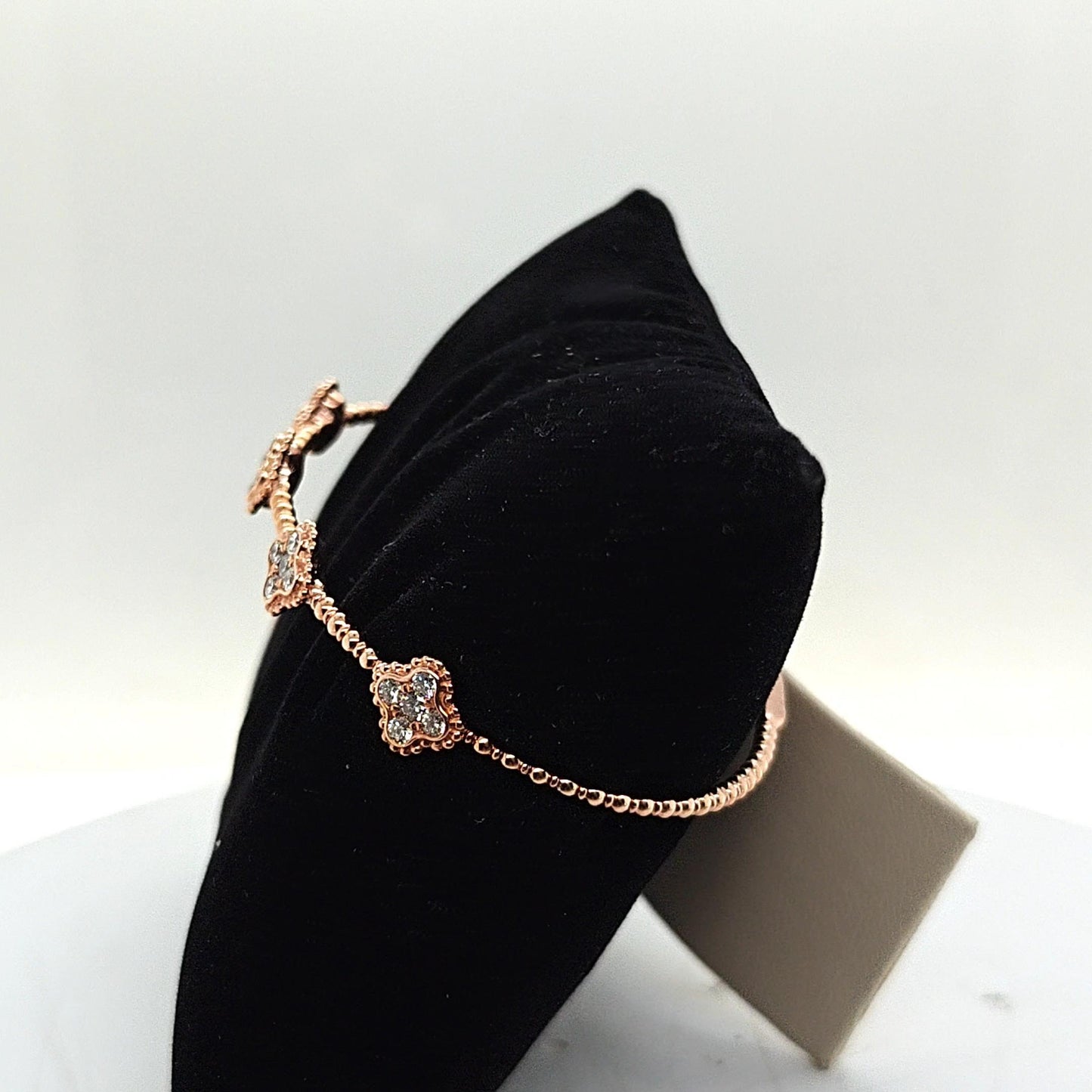 DIAMOND 5 CLUSTER BANGLE BRACELET FLEXIBLE ROSE GOLD 1.05CT