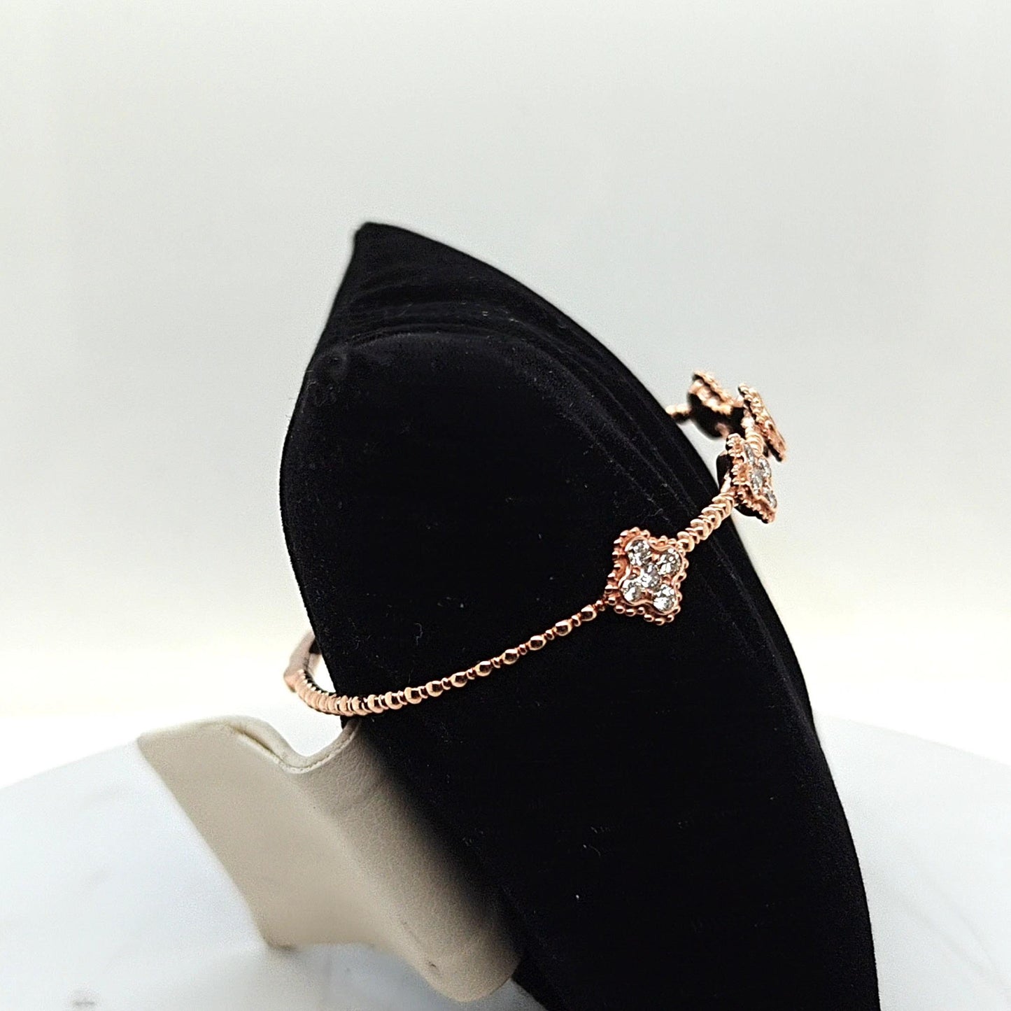 DIAMOND 5 CLUSTER BANGLE BRACELET FLEXIBLE ROSE GOLD 1.05CT