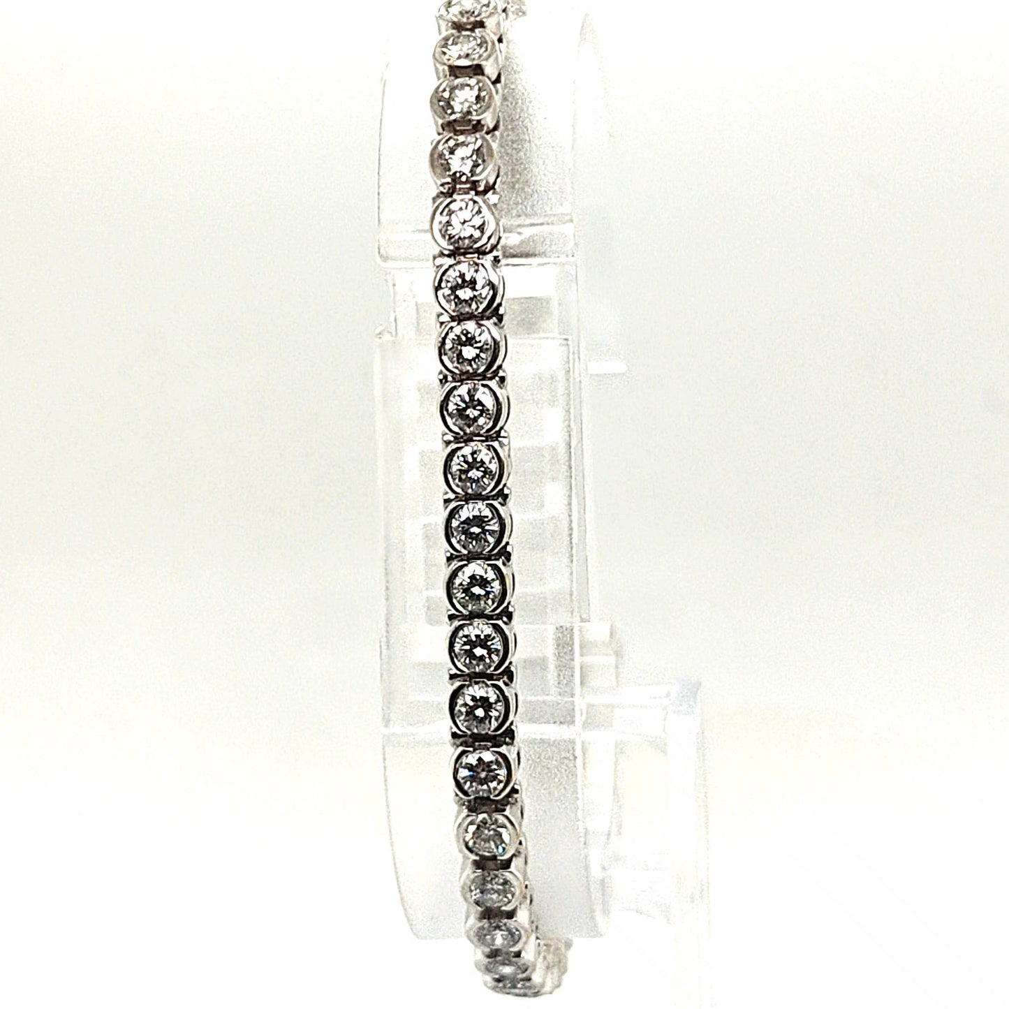 DIAMOND TENNIS BRACELET HALF BEZEL SET 6.35CT WHITE GOLD