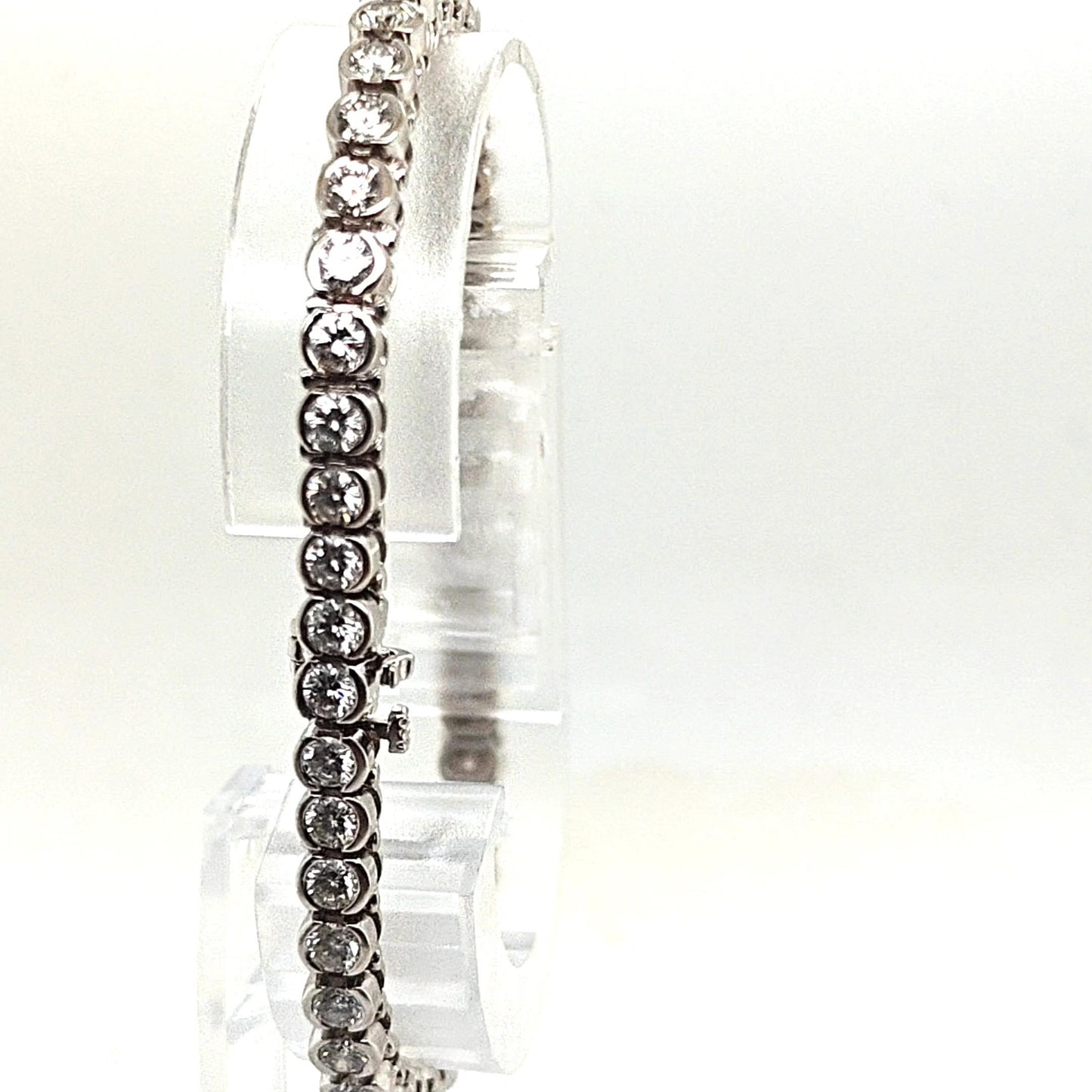 DIAMOND TENNIS BRACELET HALF BEZEL SET 6.35CT WHITE GOLD