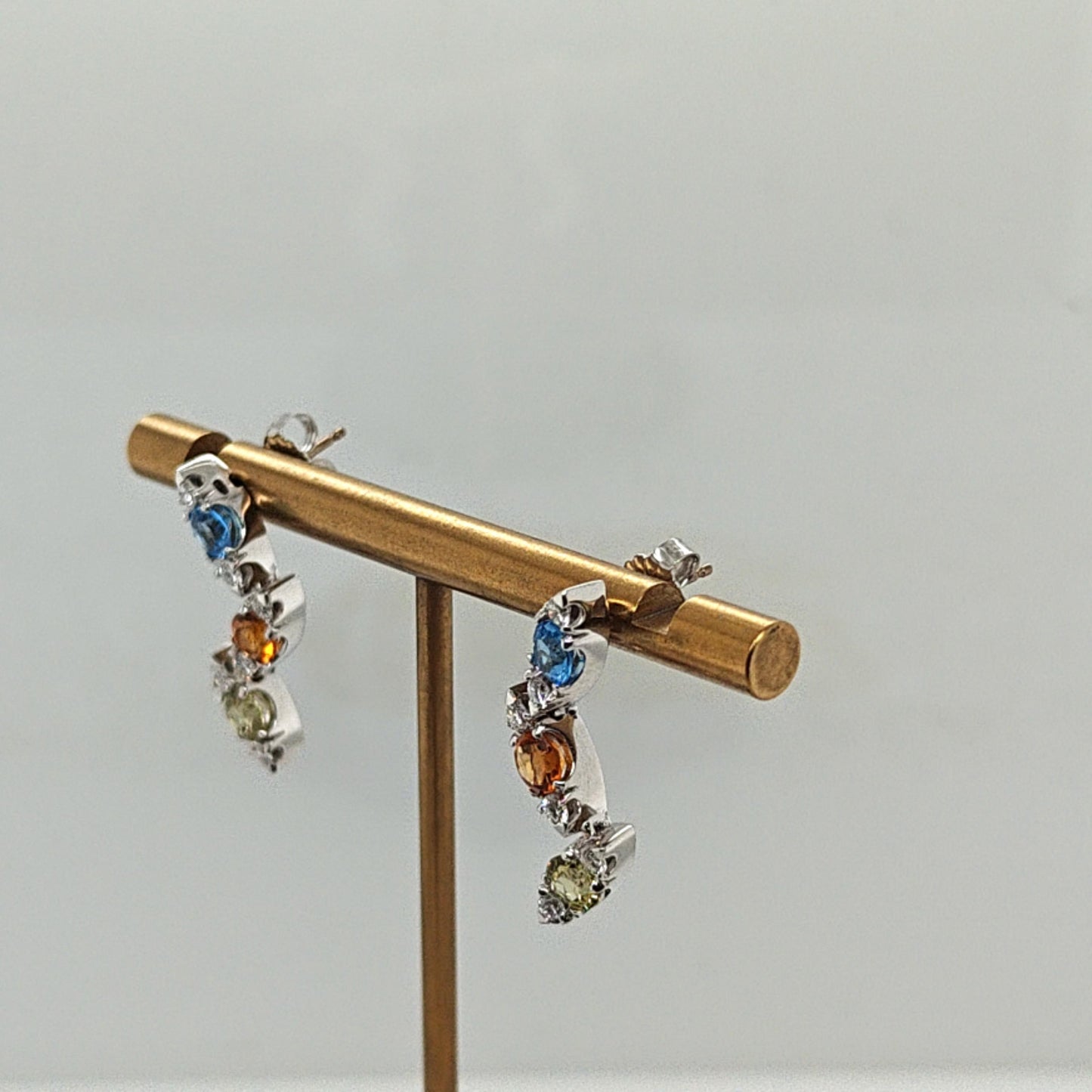 DIAMOND AND MULTI COLOR GEM EARRINGS WHITE GOLD