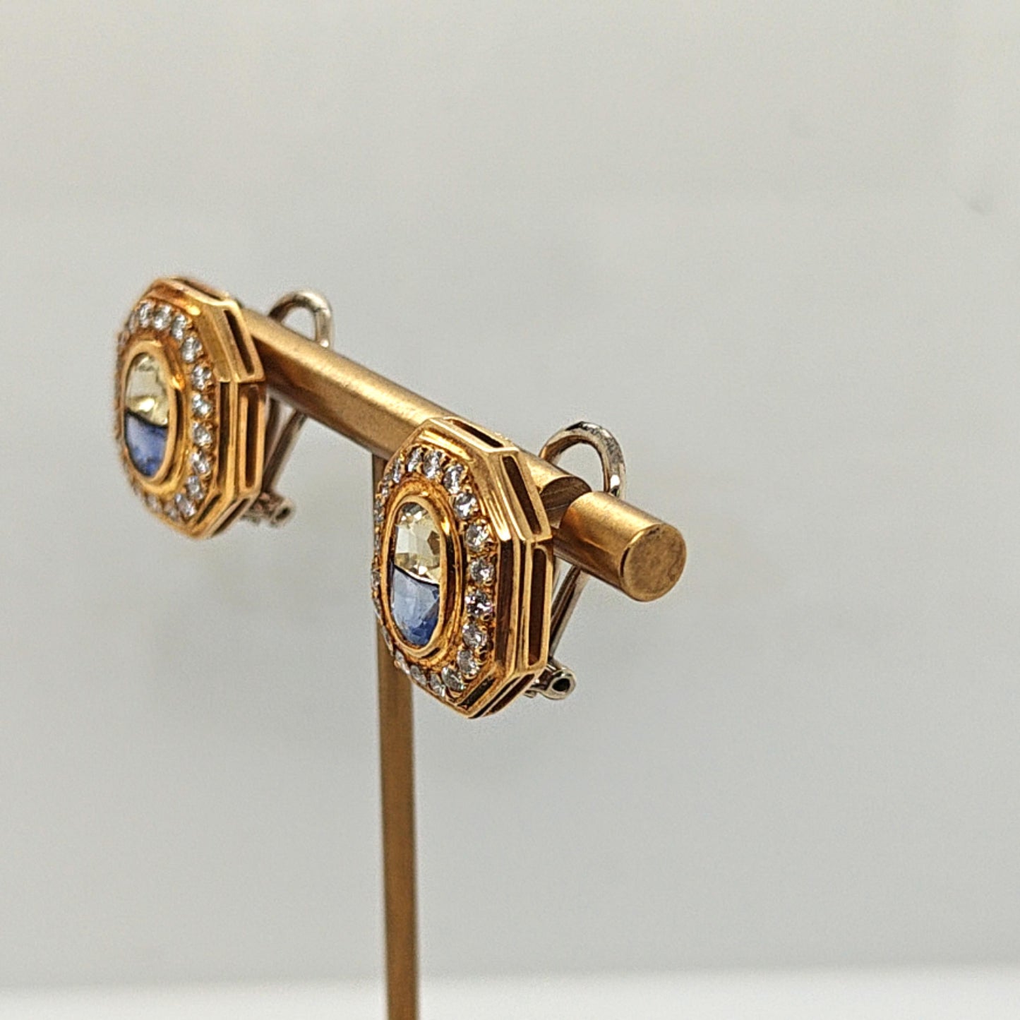 YELLOW AND BLUE SAPPHIRE DIAMOND EARRINGS YELLOW GOLD