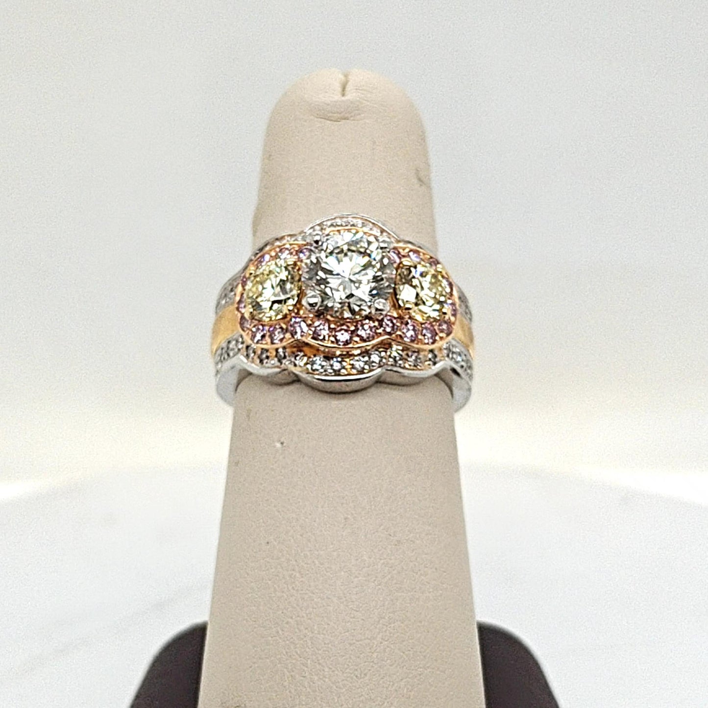 DIAMOND RING TRI COLOR GOLD AND PLATINUM 1.55CT CENTER