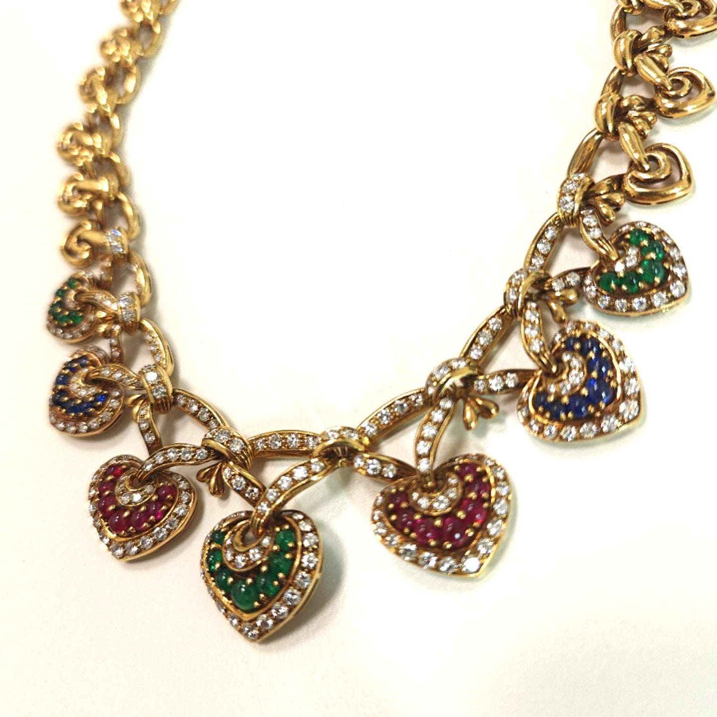 MULTI COLOR CABOCHON AND DIAMOND NECKLACE YELLOW GOLD