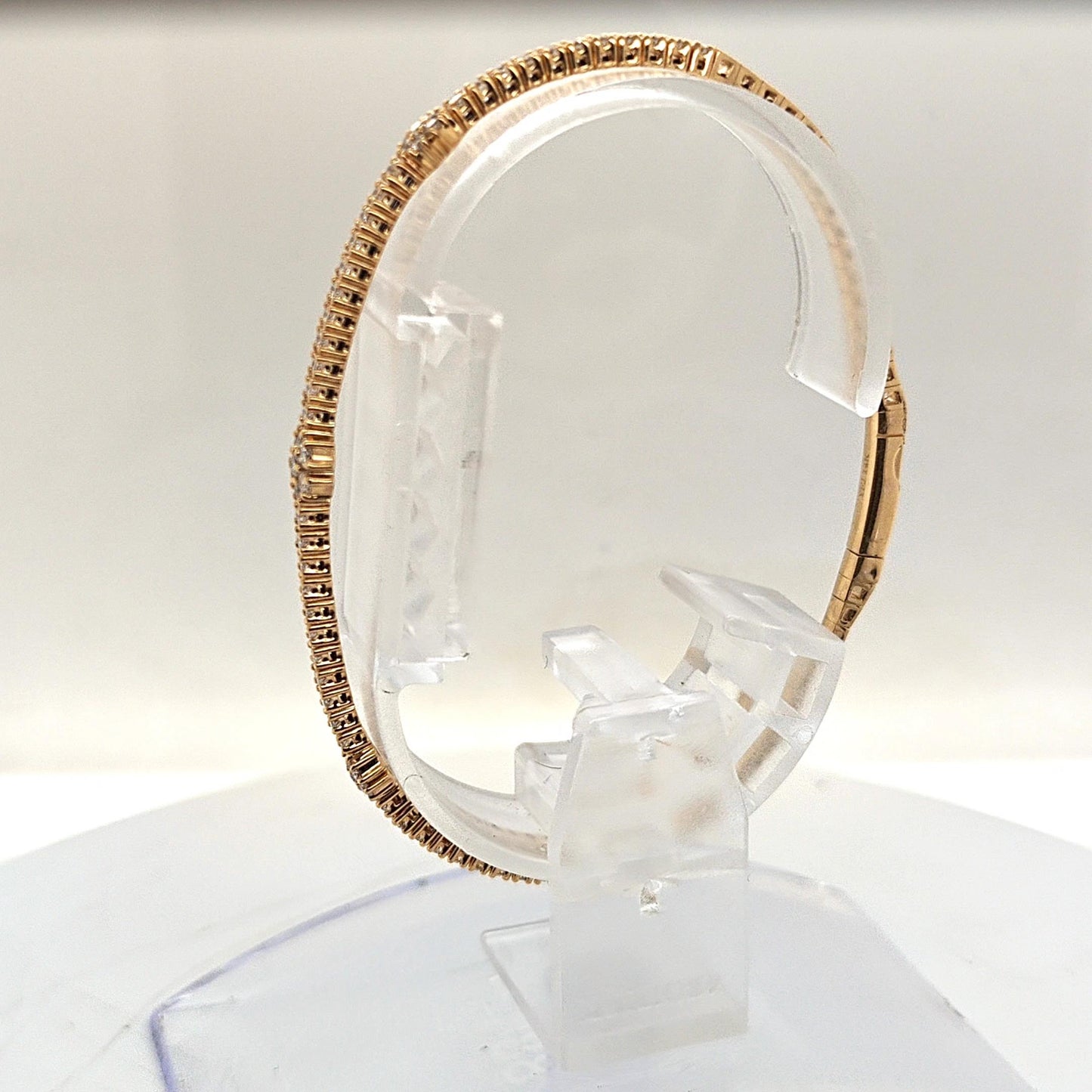DIAMOND BANGLE BRACELET FLEXIBLE 3 CLUSTERS YELLOW GOLD 1.29CT