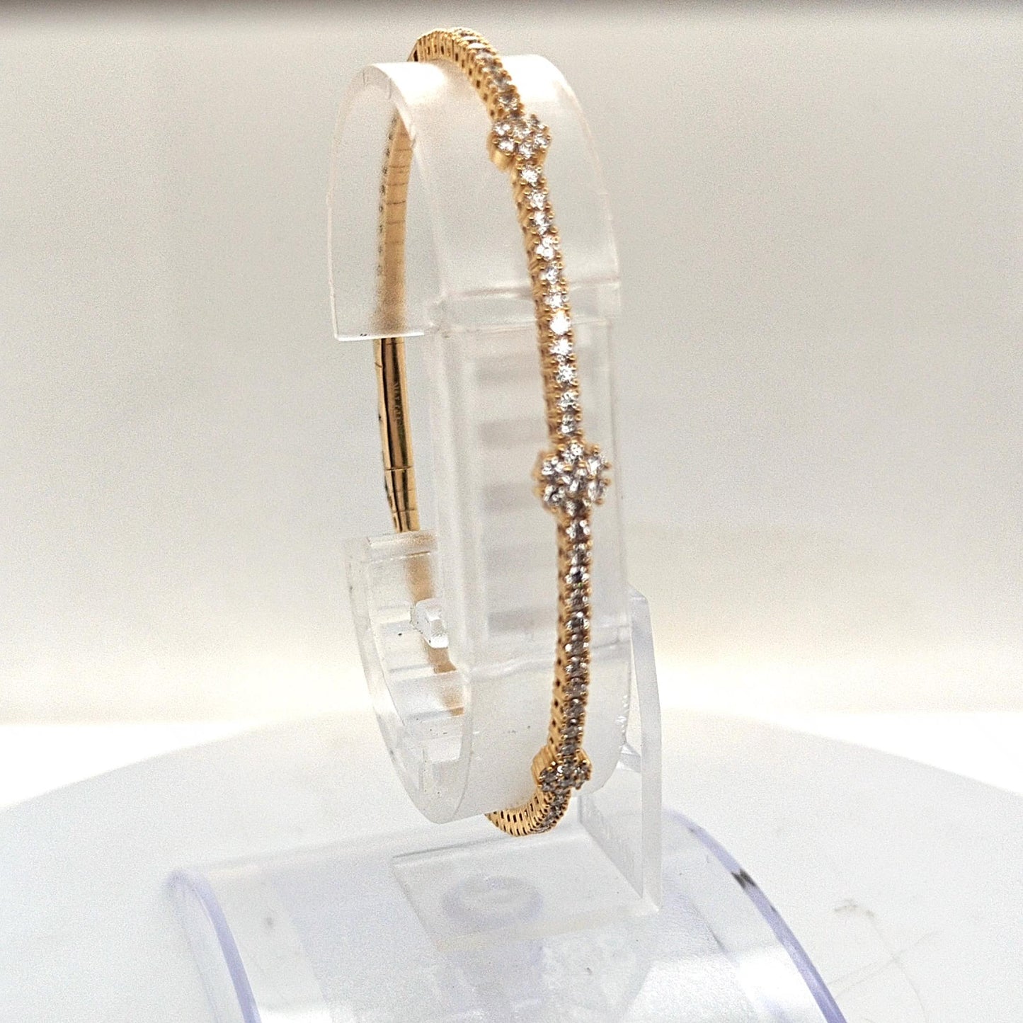 DIAMOND BANGLE BRACELET FLEXIBLE 3 CLUSTERS YELLOW GOLD 1.29CT