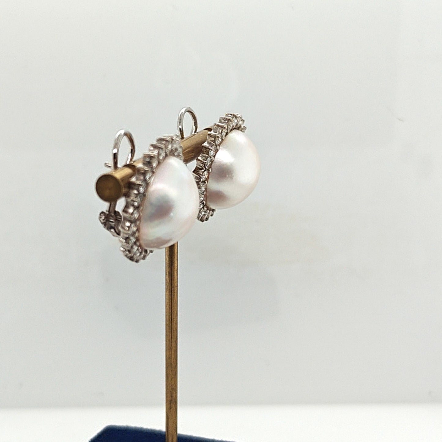 LARGE MABE PEARL AND DIAMOND EARRINGS WHITE GOLD