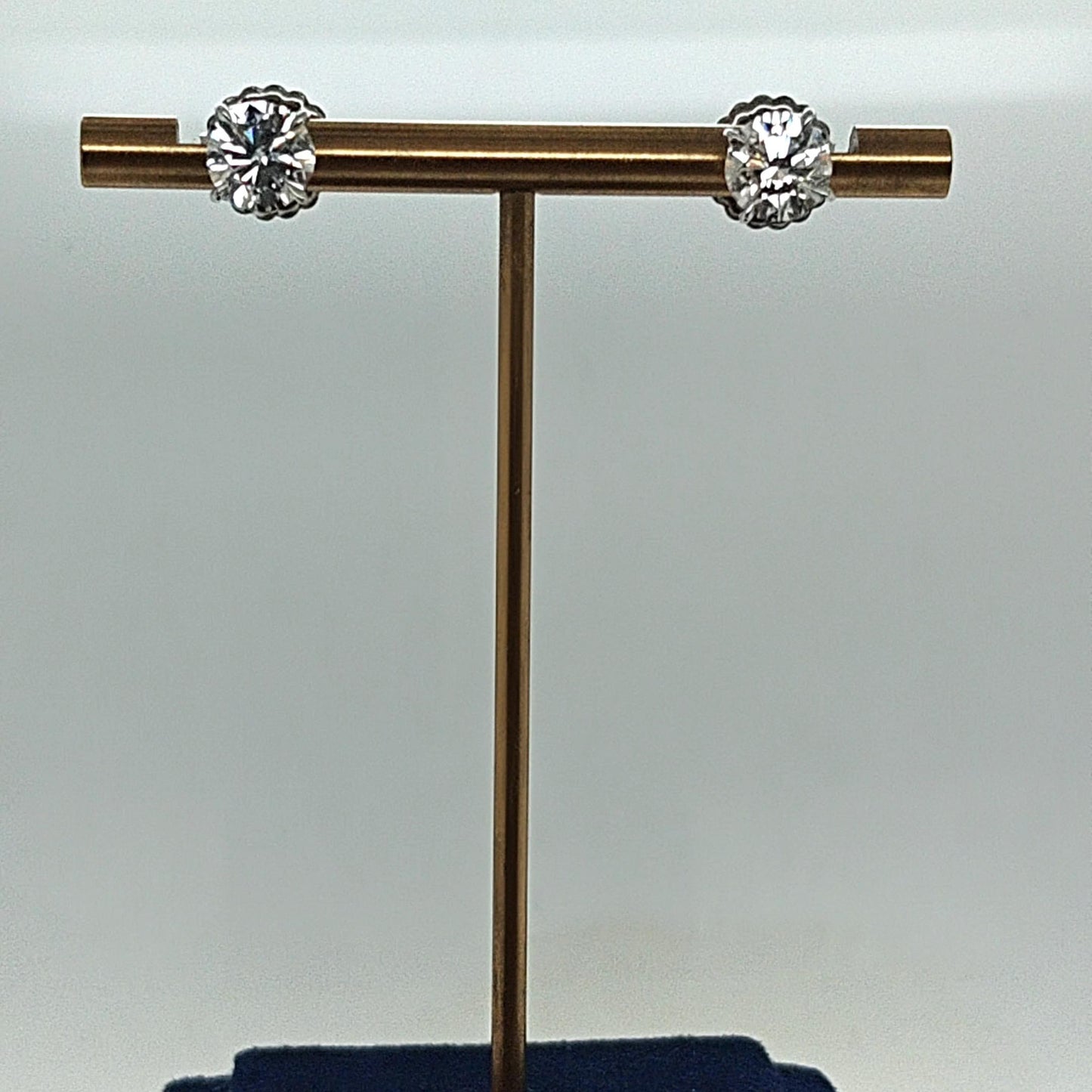 DIAMOND STUD EARRINGS 3.02CT MARTINI SET HANDMADE PLATINUM