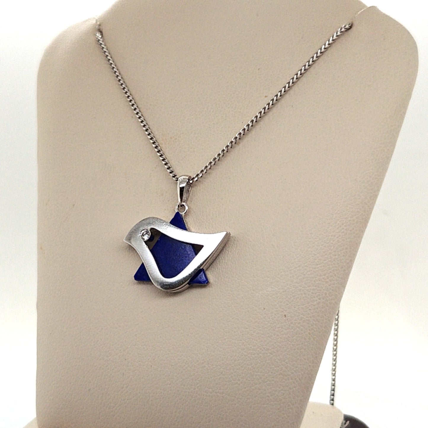 LAPIS STAR OF DAVID DOVE PENDANT NECKLACE DIAMOND WHITE GOLD