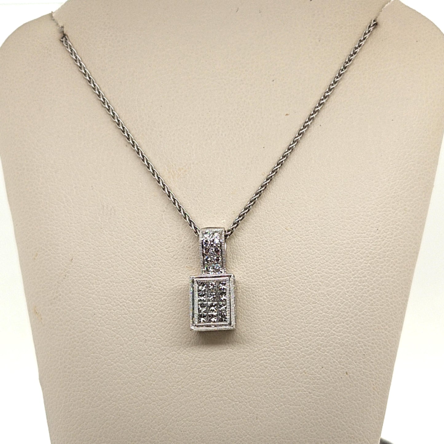 DIAMOND PENDANT NECKLACE 0.75CT INVISIBLE SET WHITE GOLD