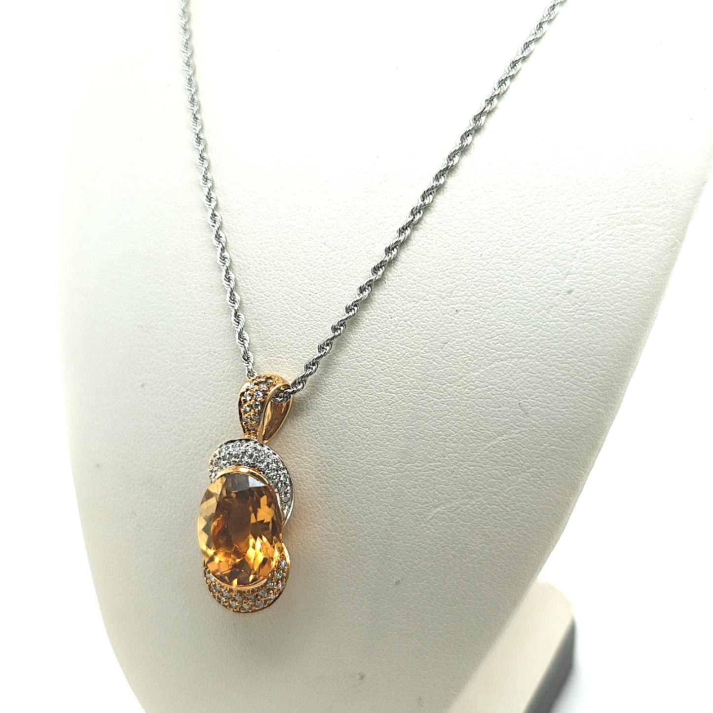 CITRINE AND DIAMOND PENDANT NECKLACE TWO TONE GOLD