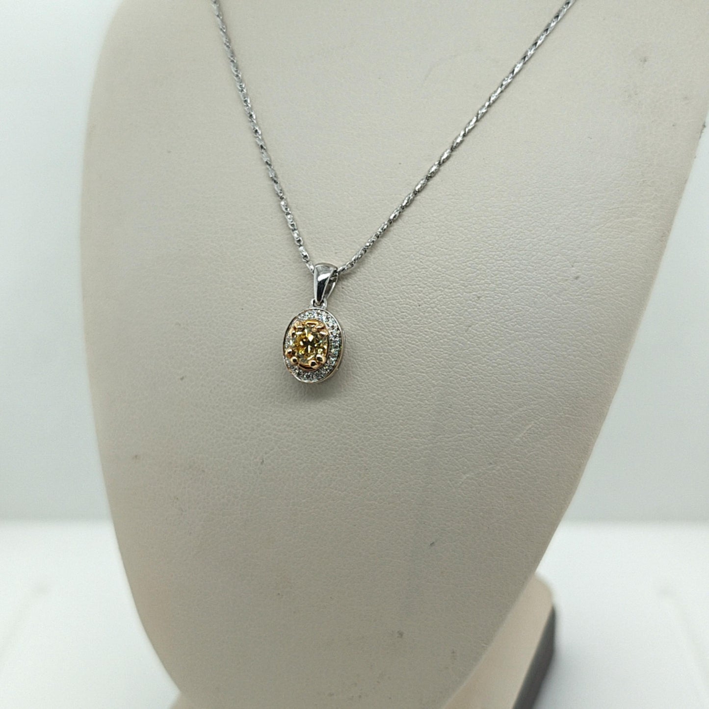 DIAMOND FANCY YELLOW PENDANT NECKLACE 0.53CT WHITE GOLD