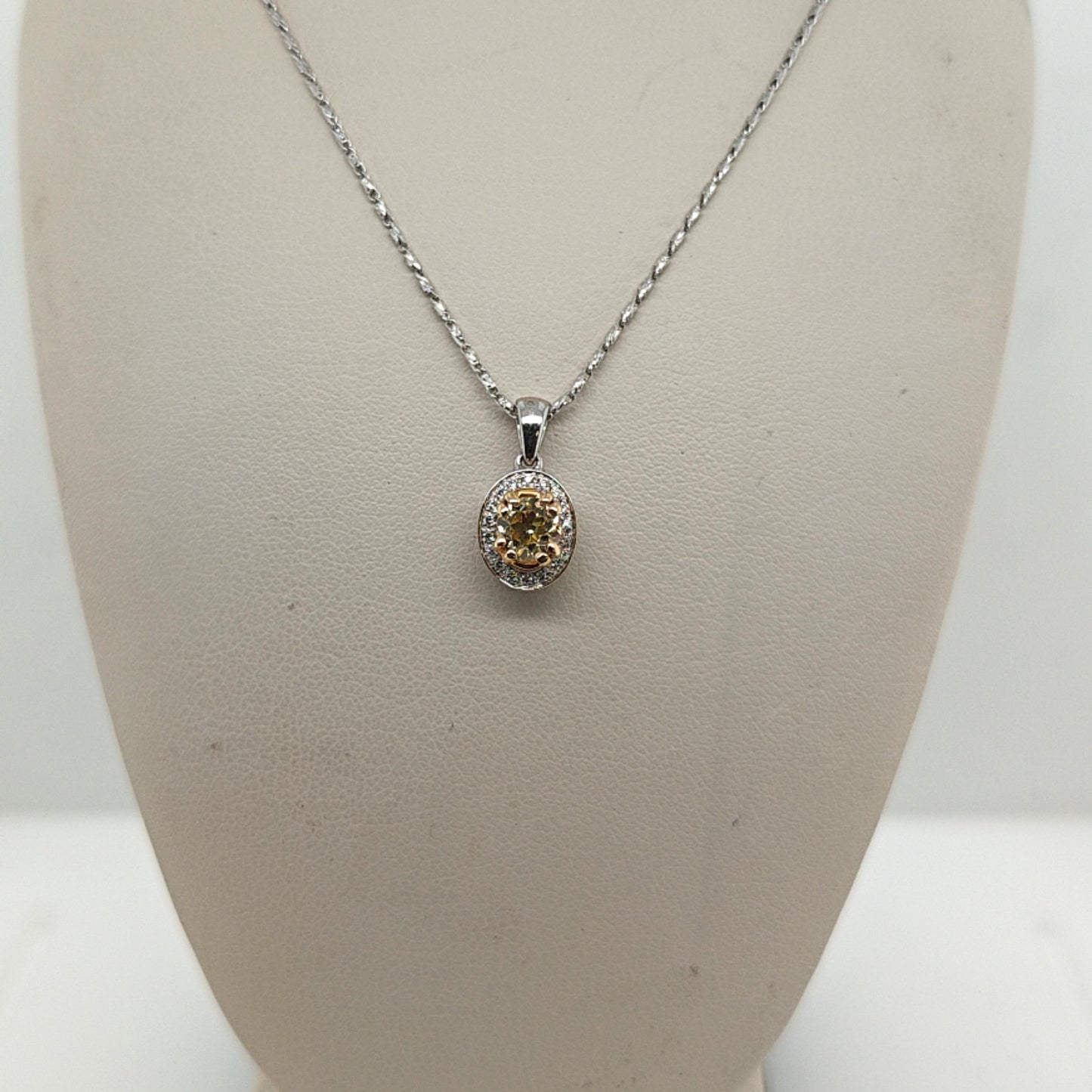 DIAMOND FANCY YELLOW PENDANT NECKLACE 0.53CT WHITE GOLD