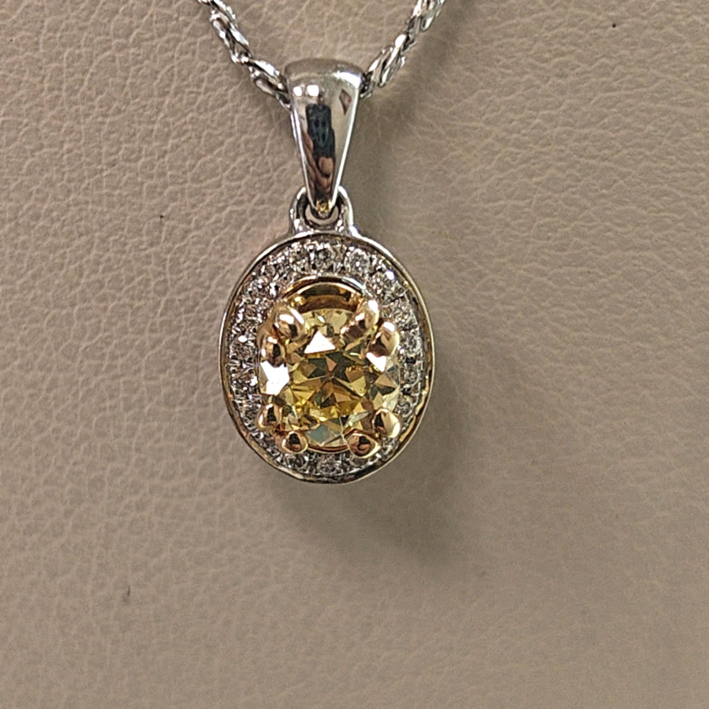 DIAMOND FANCY YELLOW PENDANT NECKLACE 0.53CT WHITE GOLD