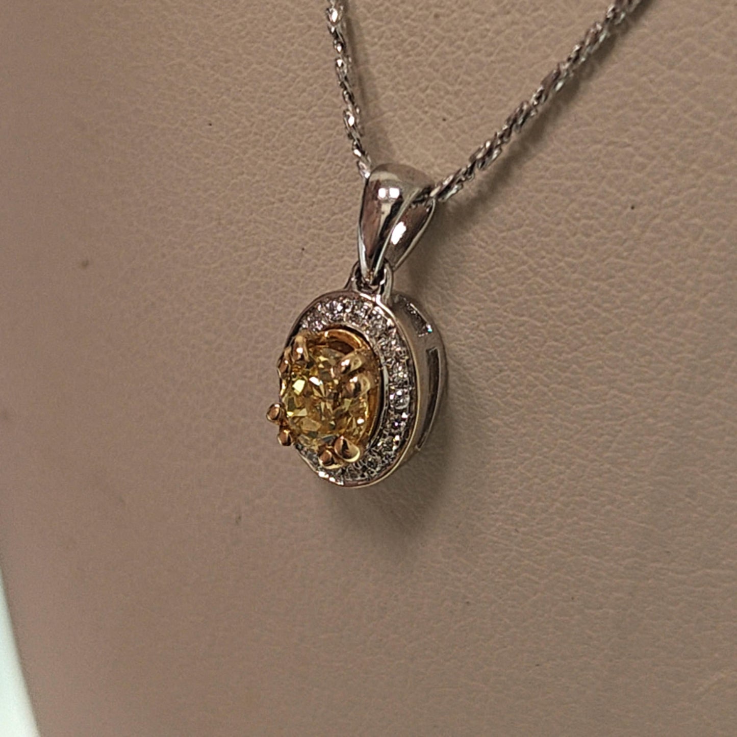 DIAMOND FANCY YELLOW PENDANT NECKLACE 0.53CT WHITE GOLD