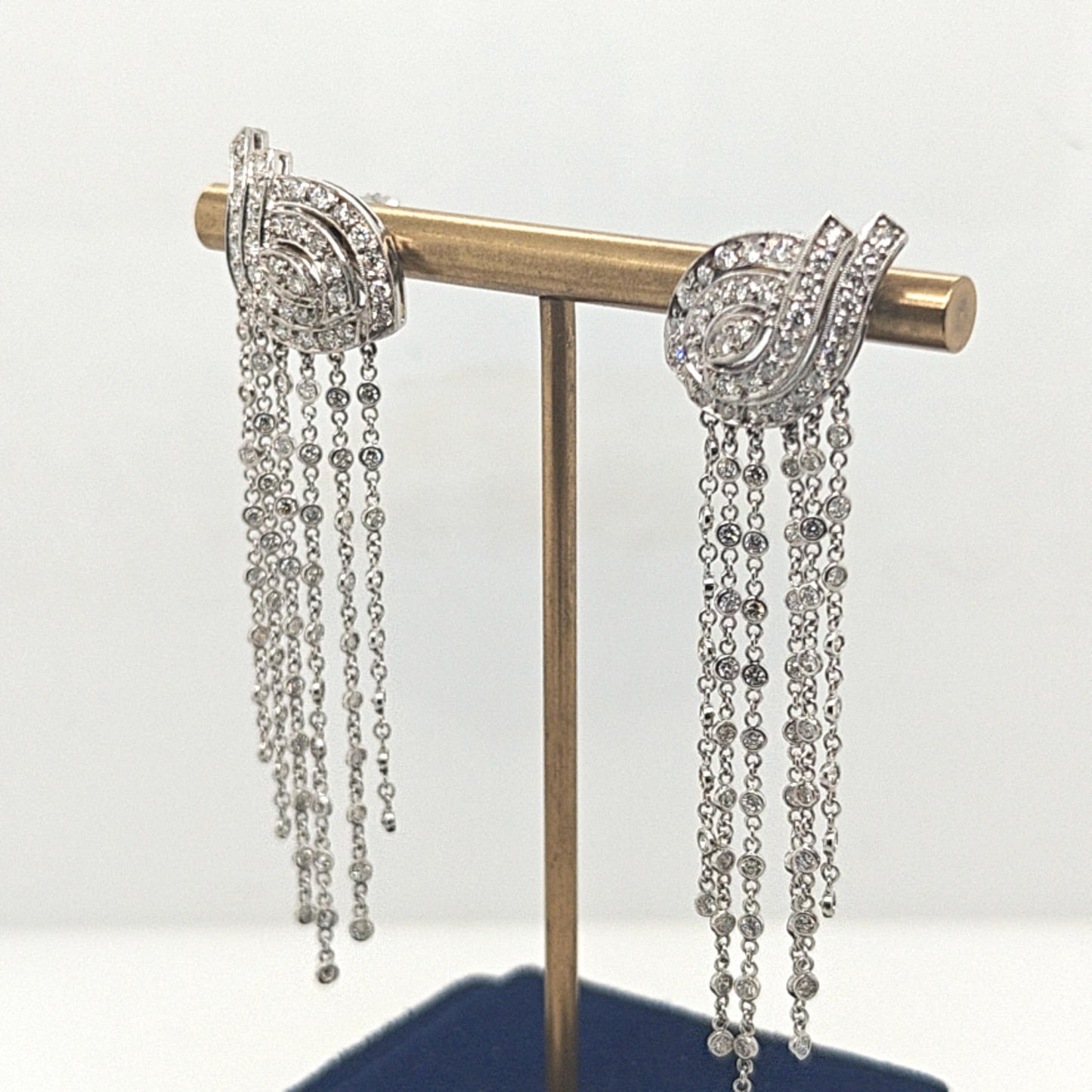 DIAMOND DANGLE EARRINGS 3.55CT HANDMADE PLATINUM