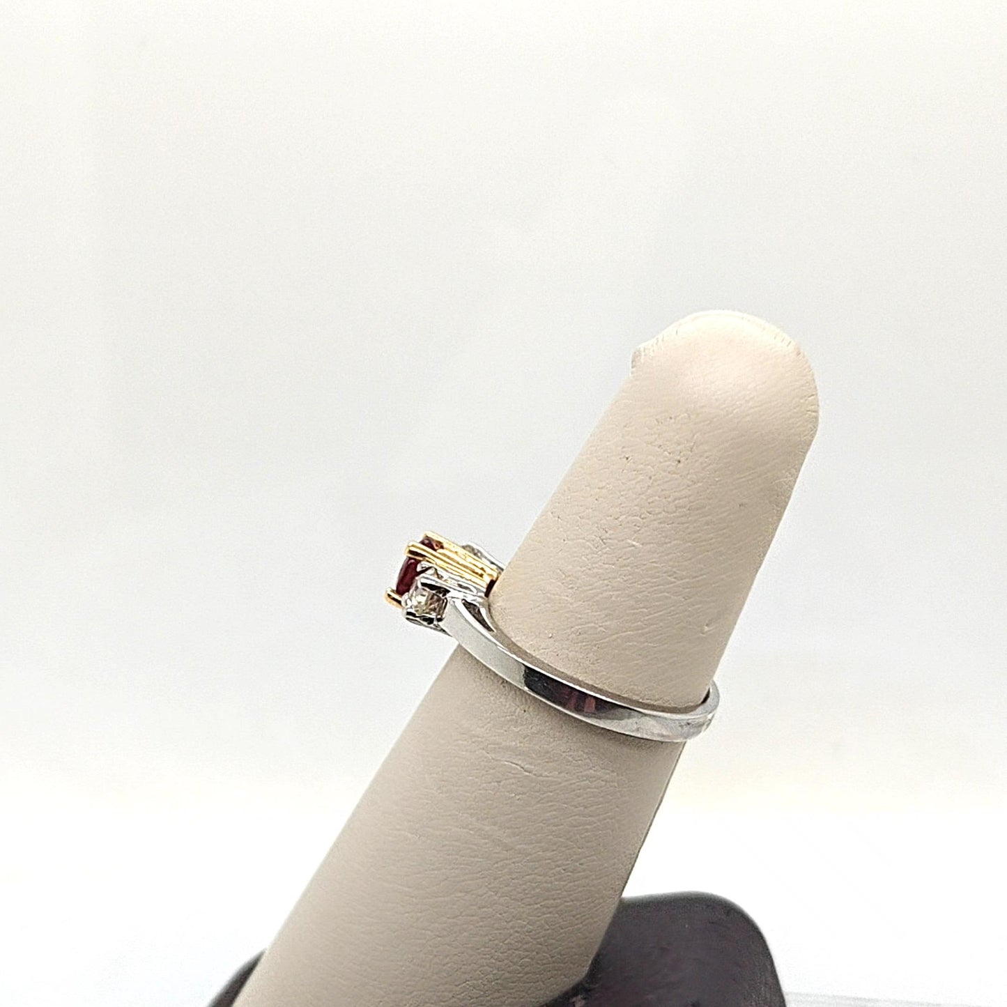 RUBY AND DIAMOND 3 STONE RING PLATINUM AND YELLOW GOLD