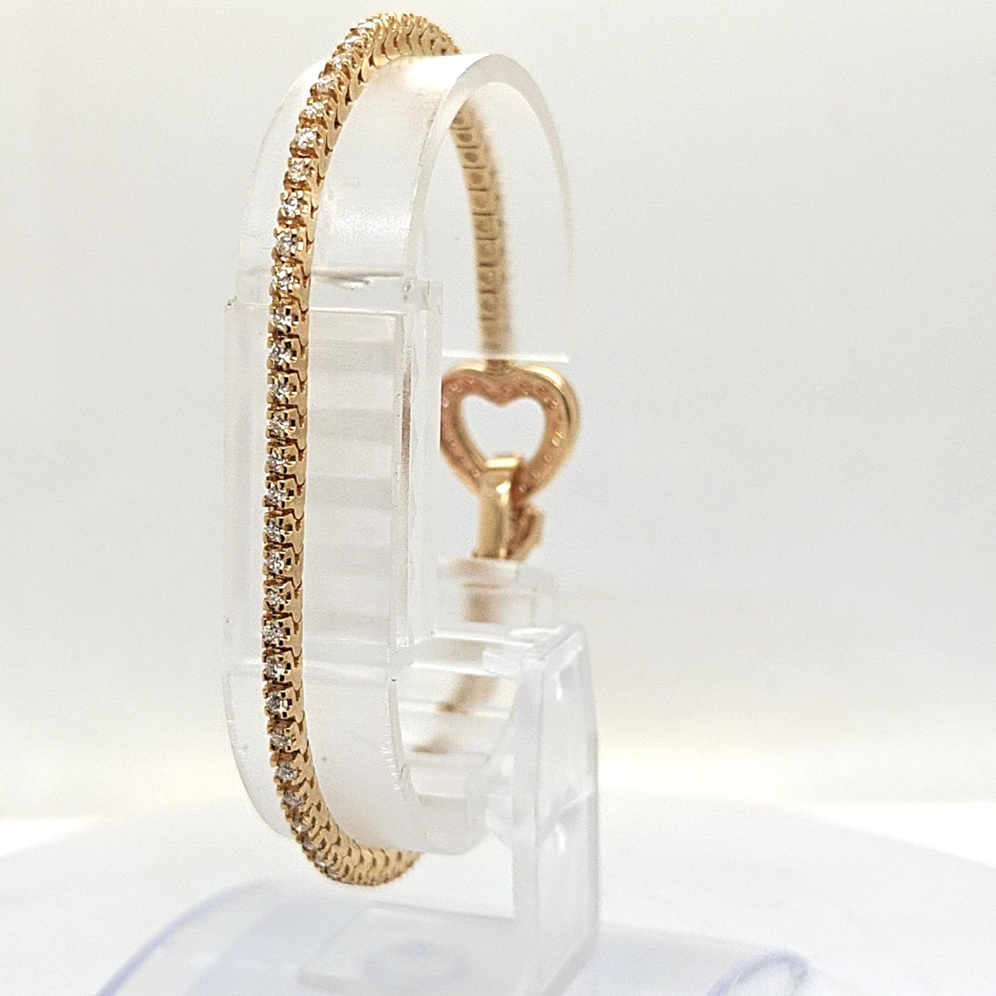 DIAMOND TENNIS BRACELET 2.07CT HEART CLASP YELLOW GOLD