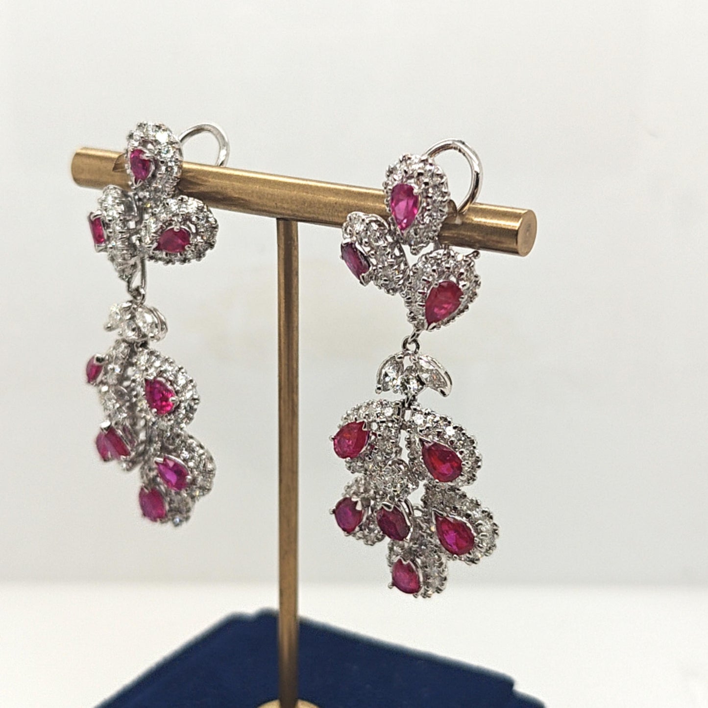 RUBY AND DIAMOND DANGLE EARRINGS WHITE GOLD
