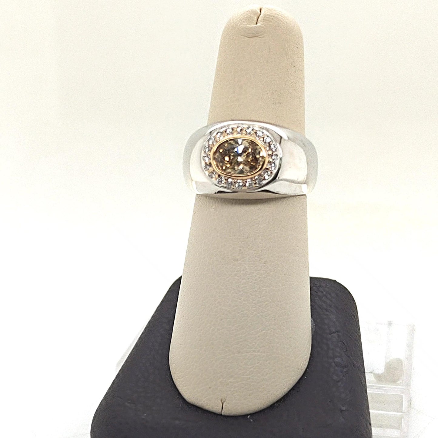 OVAL DIAMOND RING ORANGE BROWN 1.02CT WHITE GOLD