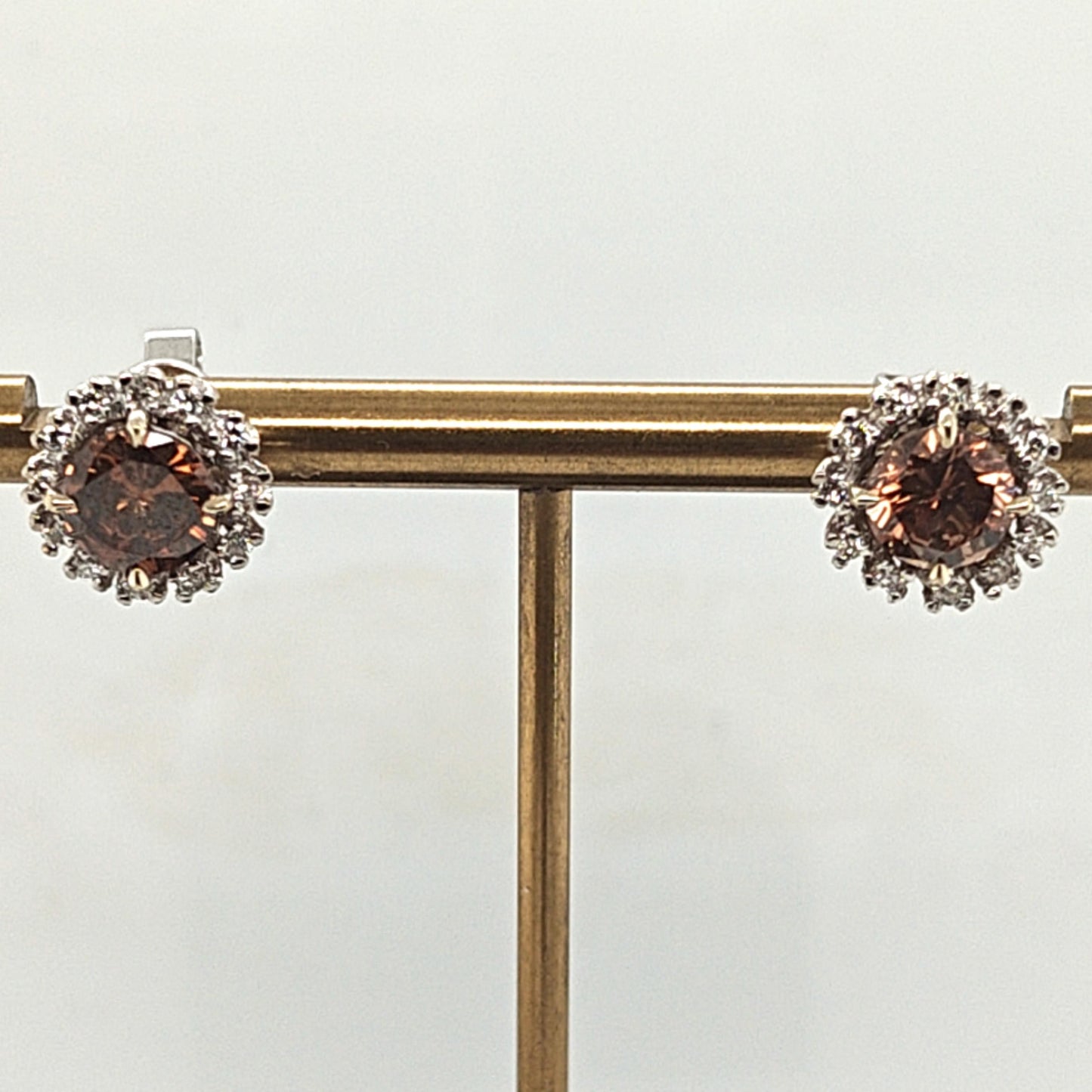 CHAMPAGNE DIAMOND STUD EARRINGS 2.16CT WITH REMOVABLE HALO WHITE GOLD