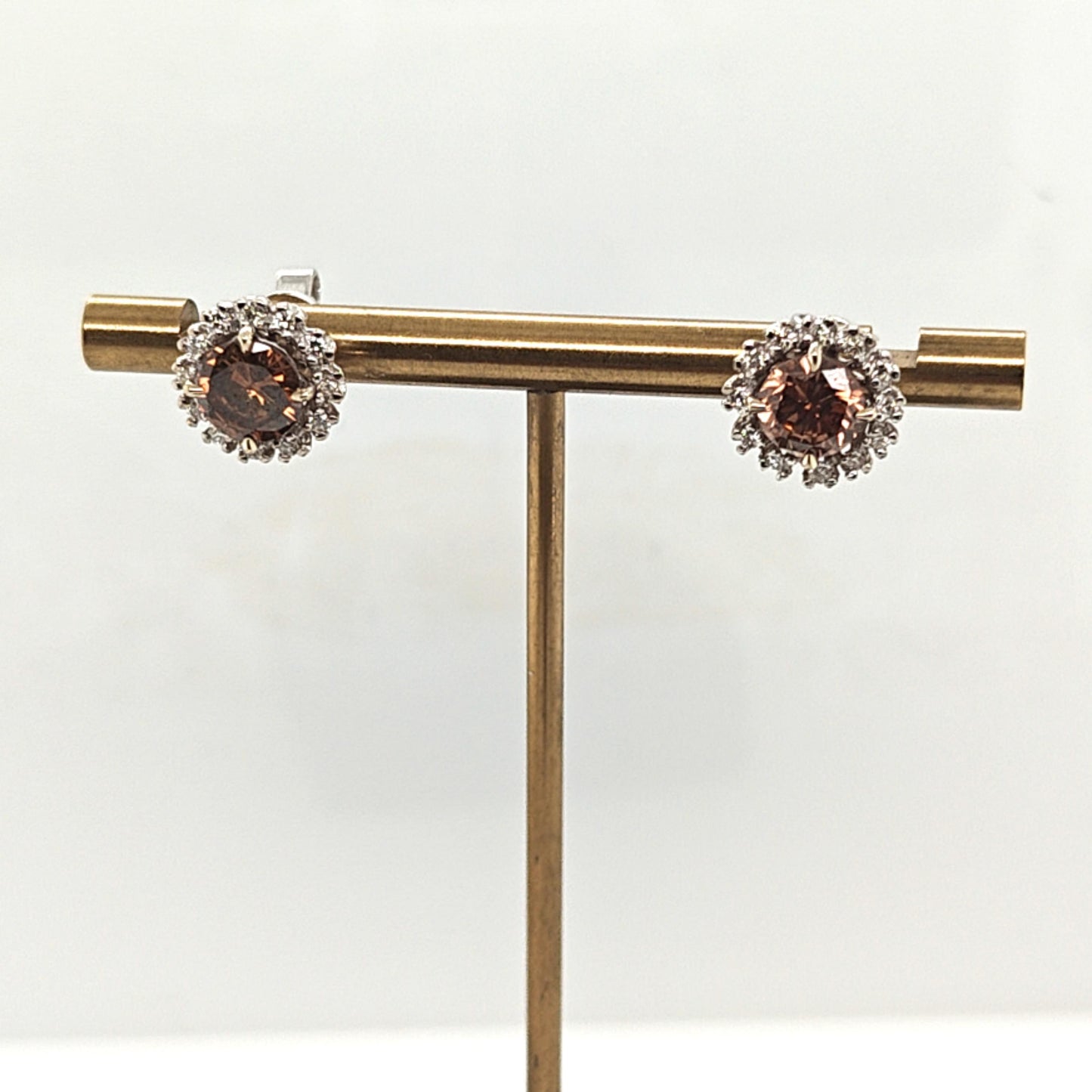 CHAMPAGNE DIAMOND STUD EARRINGS 2.16CT WITH REMOVABLE HALO WHITE GOLD
