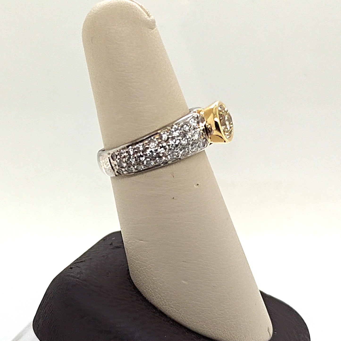 YELLOW DIAMOND 1.05CT RING WITH PAVE SIDE DIAMONDS 1.61CT TWO TONE GOLD