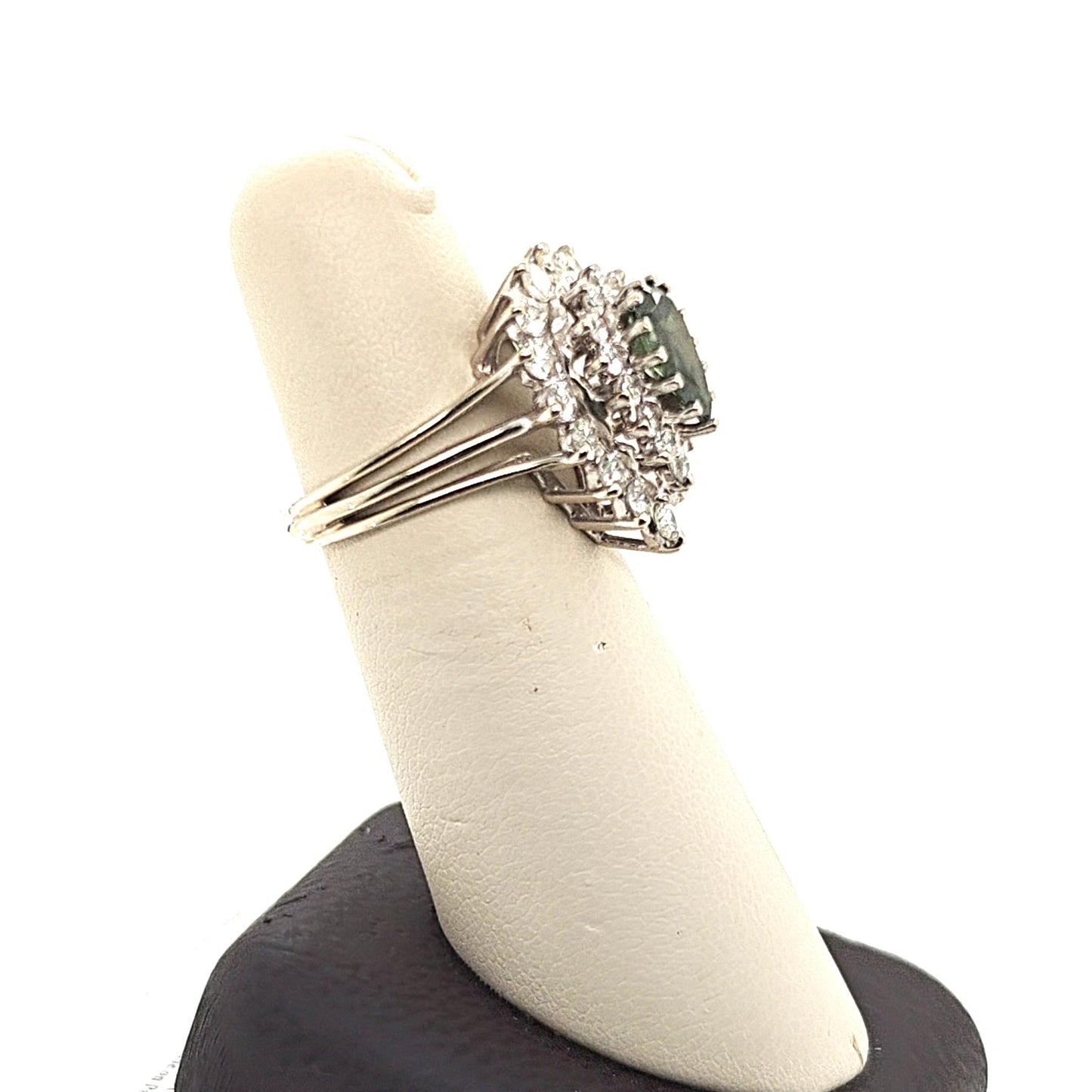 DIAMOND COCKTAIL RING 1.17CT IRRADIATED GREEN PEAR WHITE GOLD