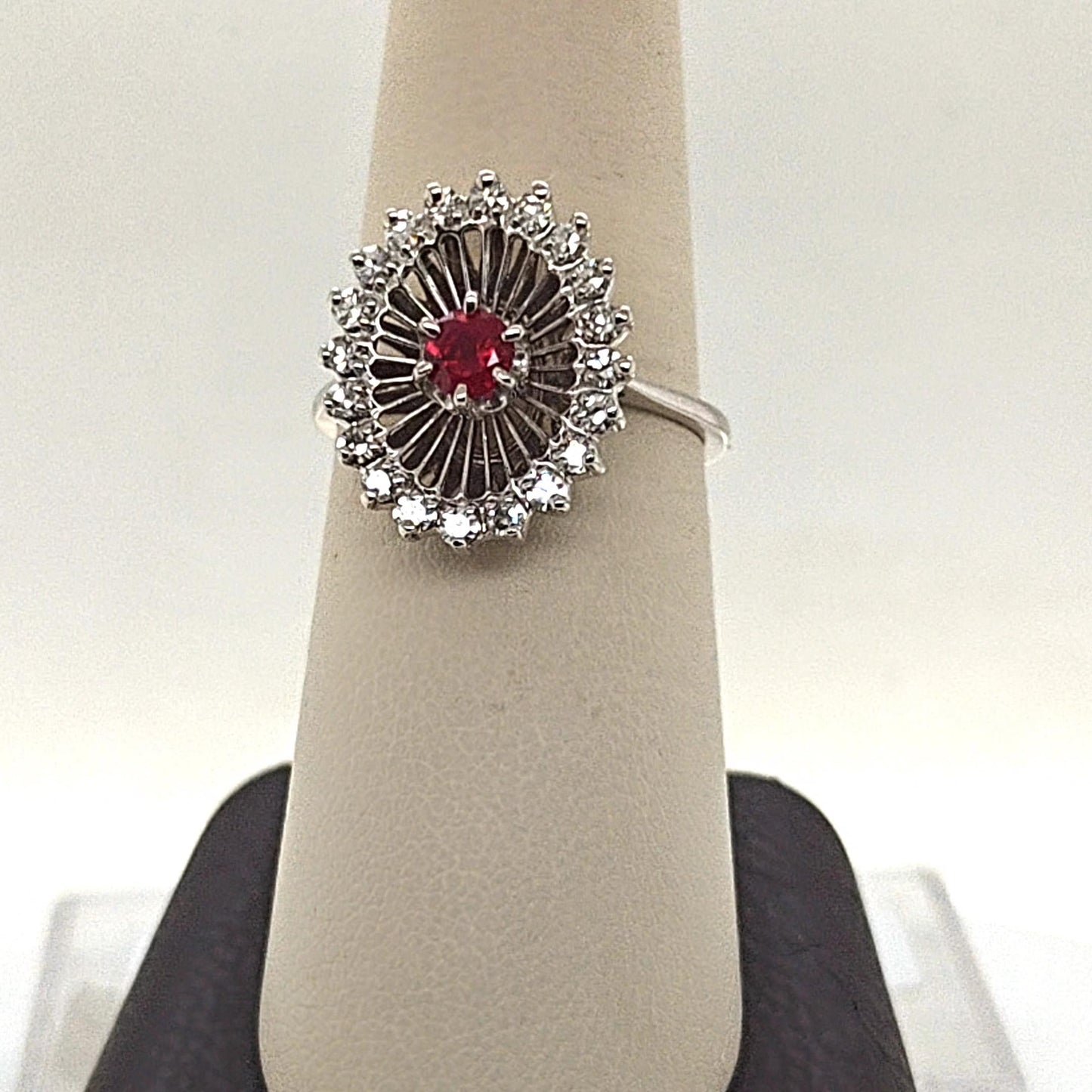 DIAMOND AND RUBY CLUSTER RING WHITE GOLD