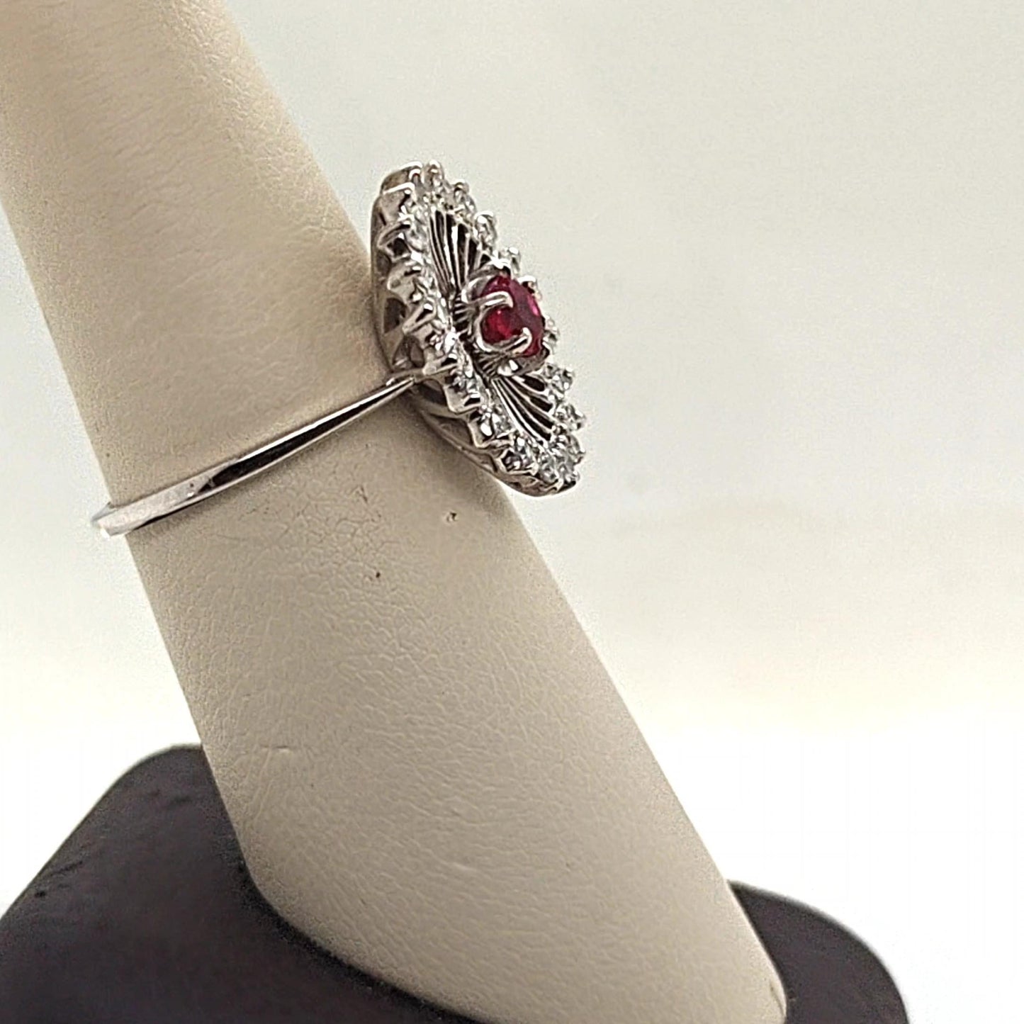 DIAMOND AND RUBY CLUSTER RING WHITE GOLD