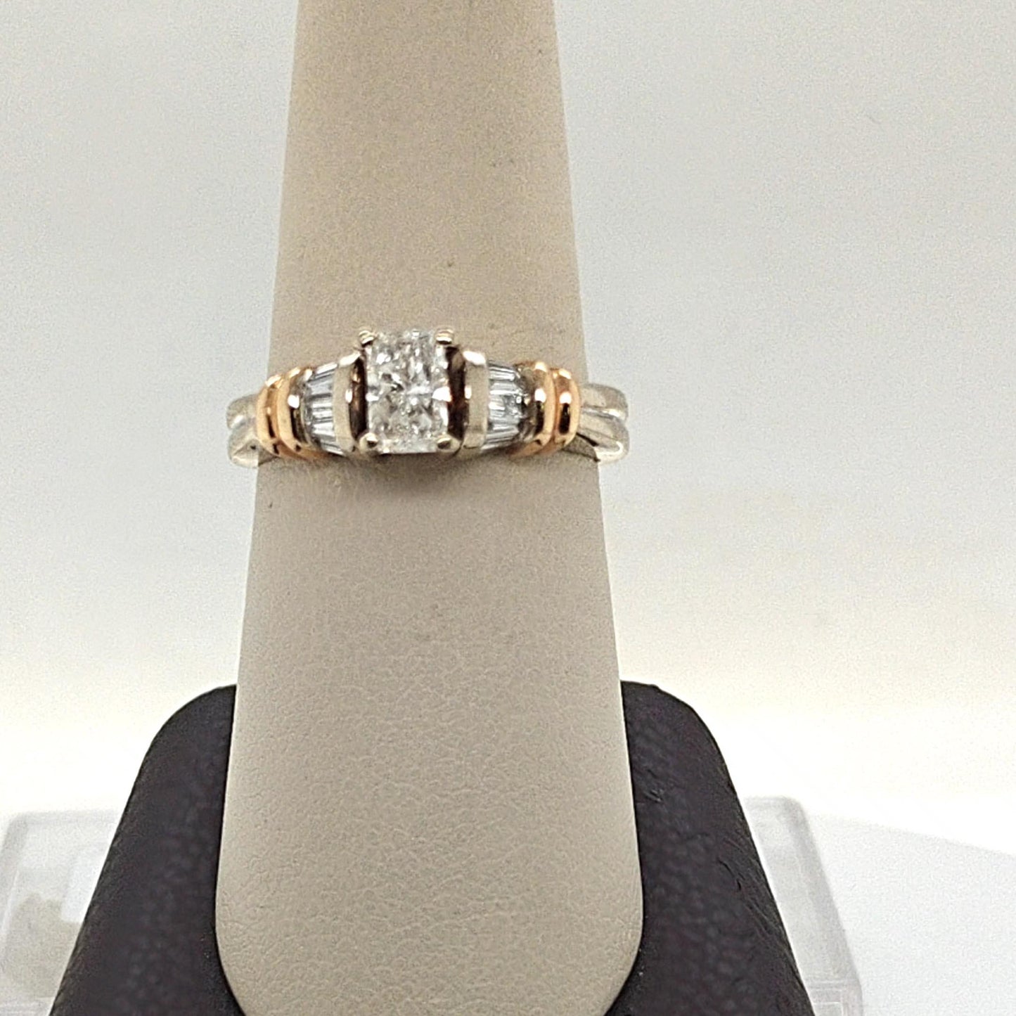 DIAMOND ENGAGEMENT RING 0.70 RADIANT TWO TONE GOLD