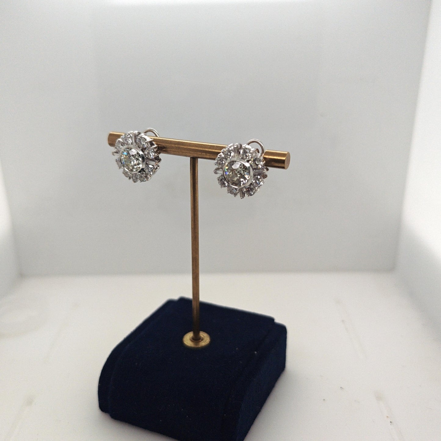 DIAMOND ESTATE CLUSTER EARRINGS 7.1CTW WHITE GOLD