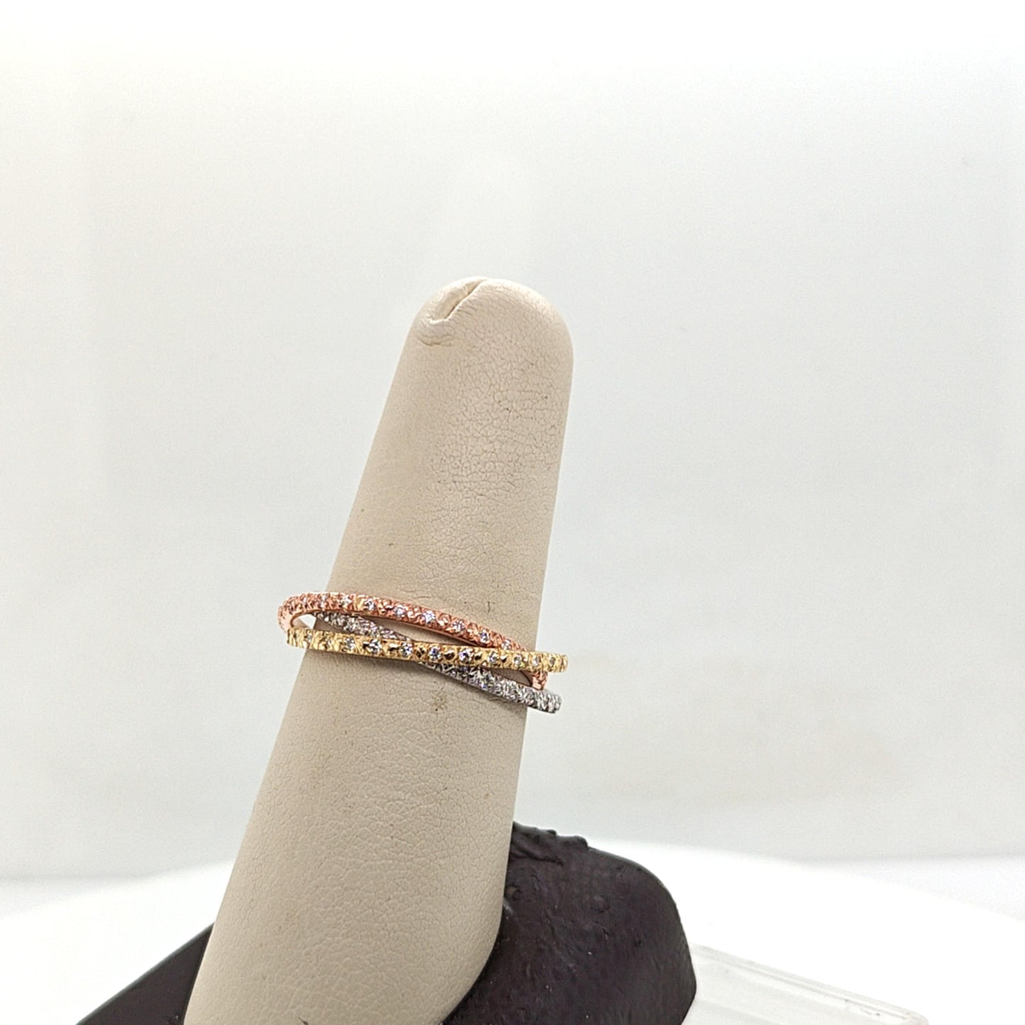 SONIA B DIAMOND THREE RING ROLLING ETERNITY BANDS TRI-GOLD 1.02CTW