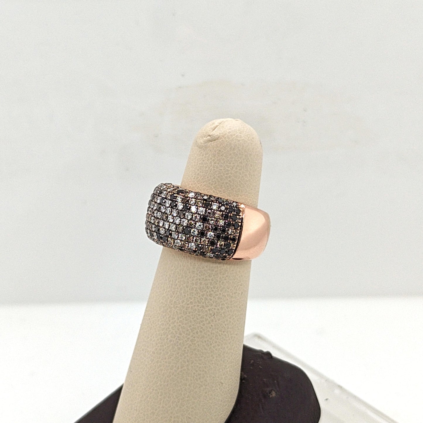 DIAMOND WIDE BAND RING BLACK WHITE & CHAMPAGNE DIAMONDS ROSE GOLD 2.02CTW