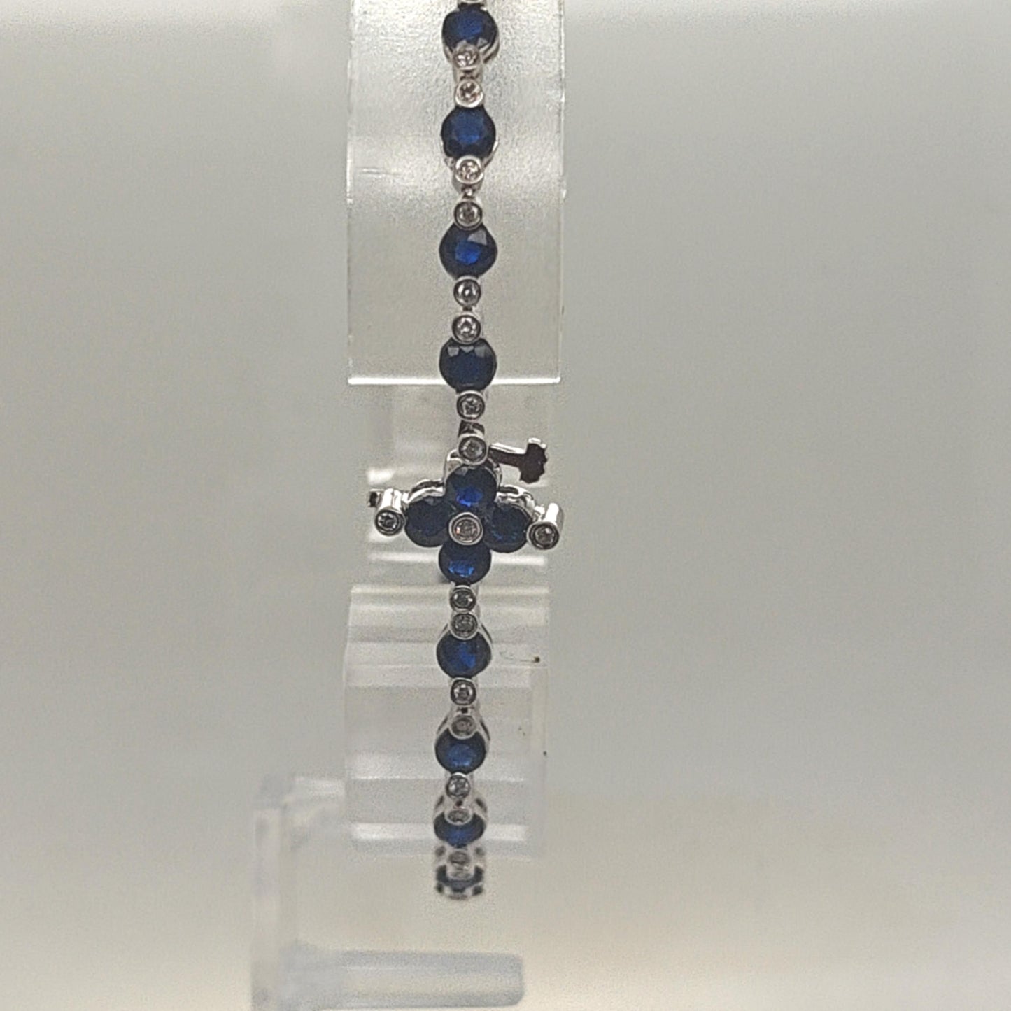 SAPPHIRE AND DIAMOND TENNIS BRACELET WHITE GOLD