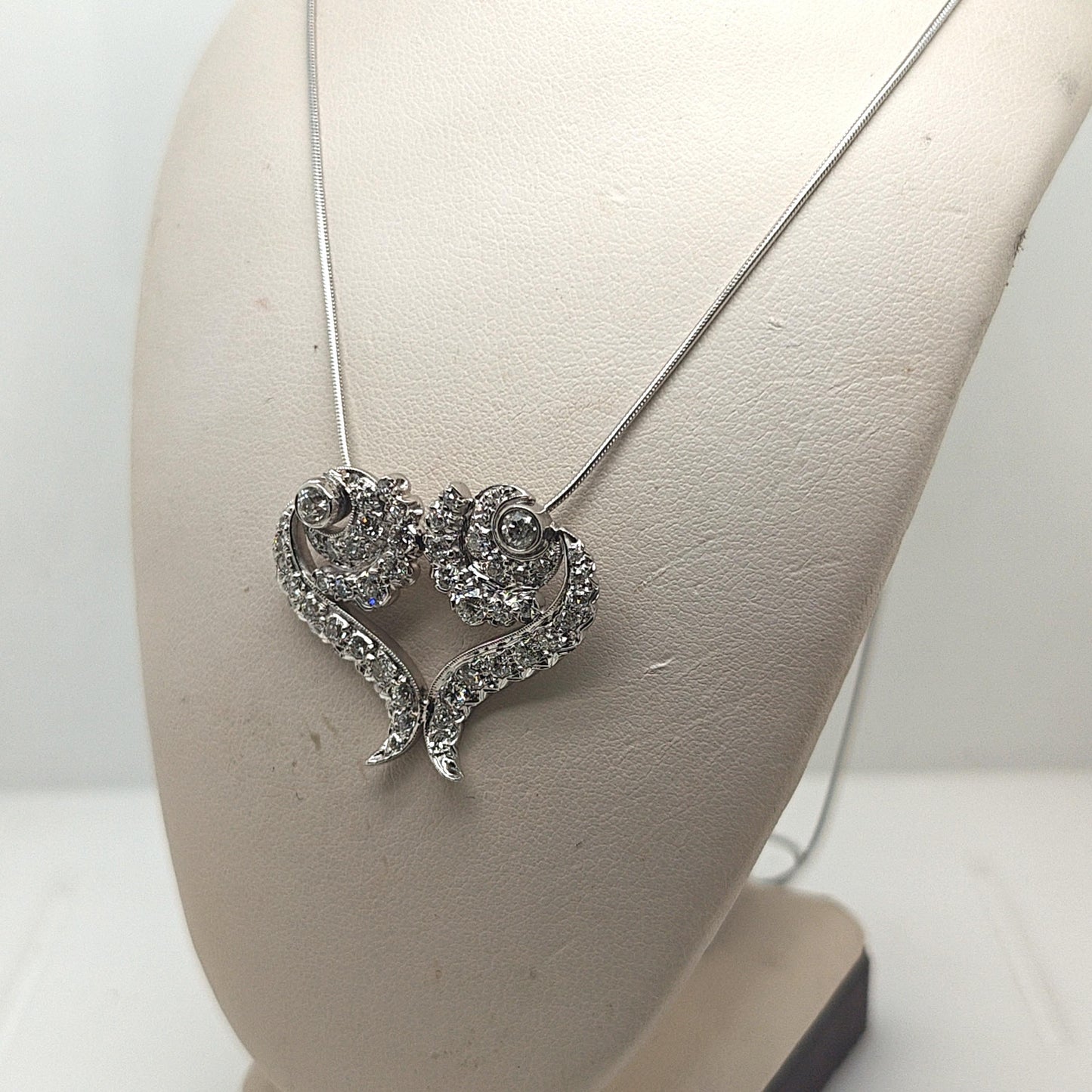 DIAMOND CUSTOM HEART PENDANT NECKLACE 2.35CTW PLATINUM