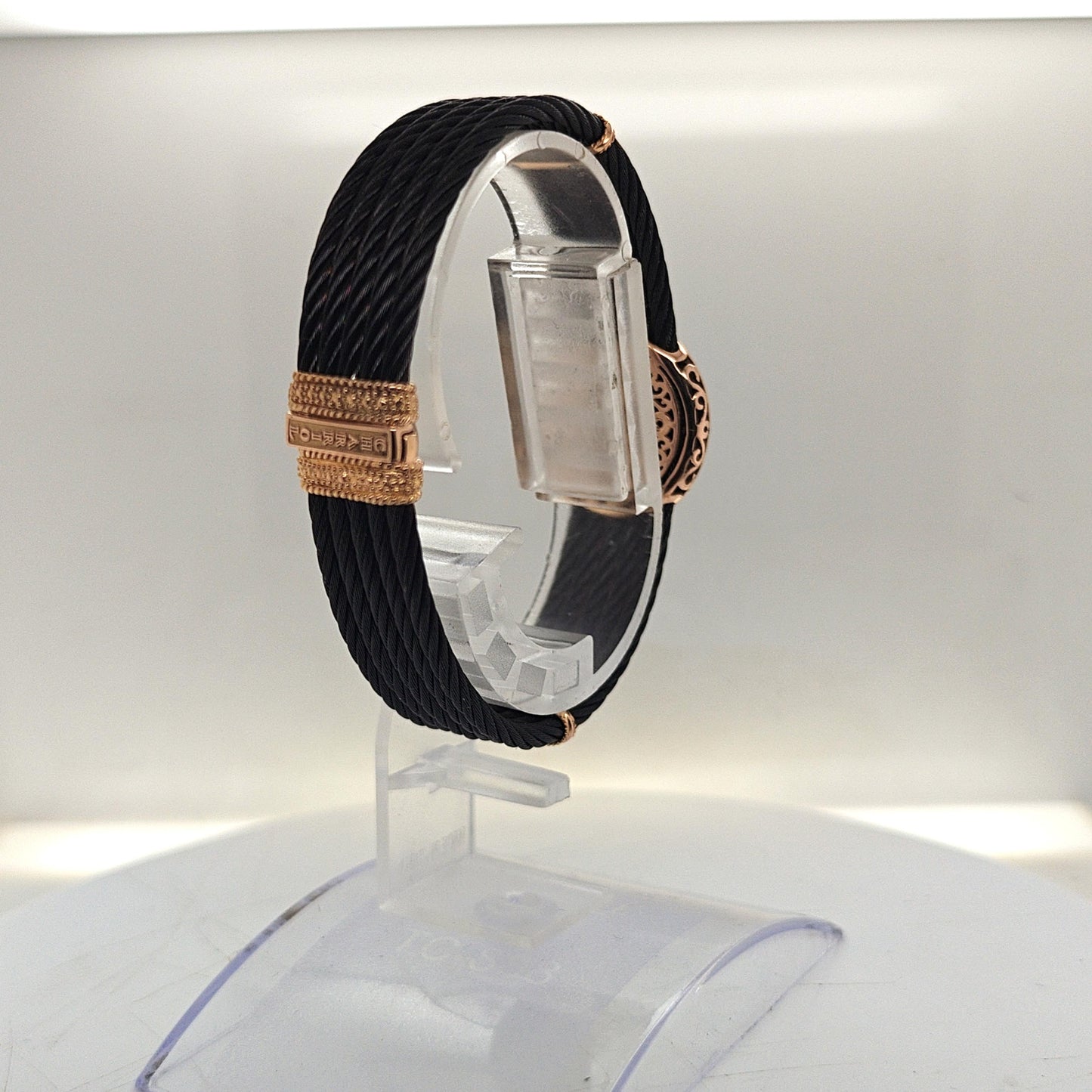 PHILIPPE CHARRIOL CELTIC PVD CABLE BANGLE BRACELET PAVE DIAMOND ROSE GOLD