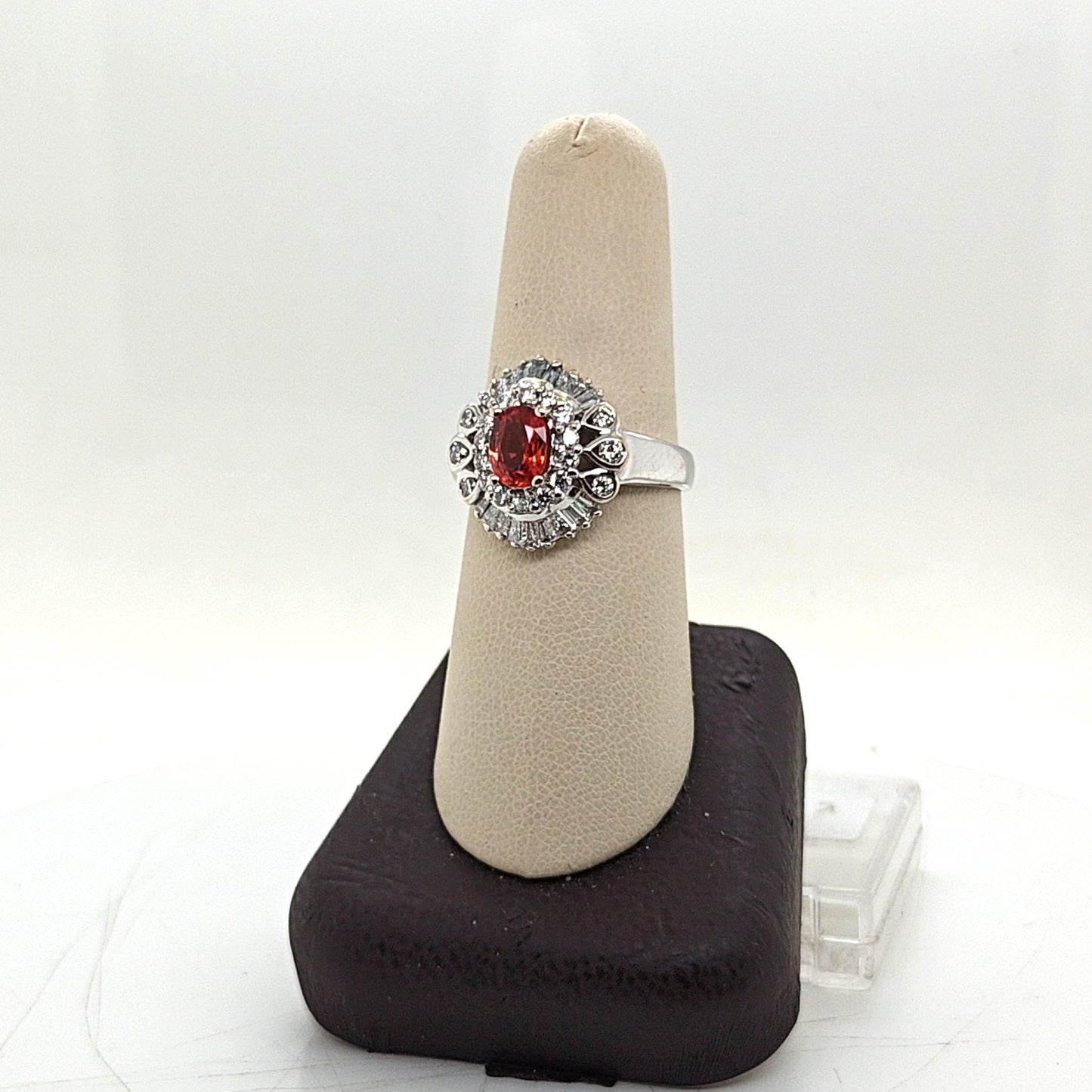 DIAMOND AND ORANGE SAPPHIRE CLUSTER RING WHITE GOLD