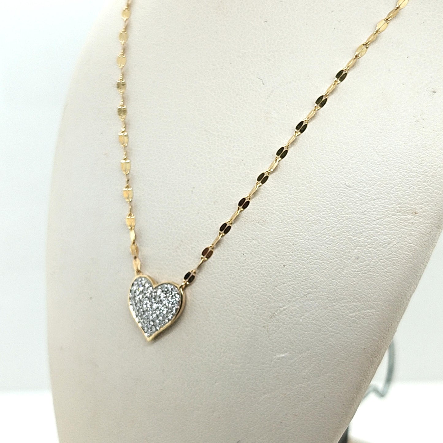 DIAMOND PAVE SMALL HEART PENDANT NECKLACE YELLOW GOLD